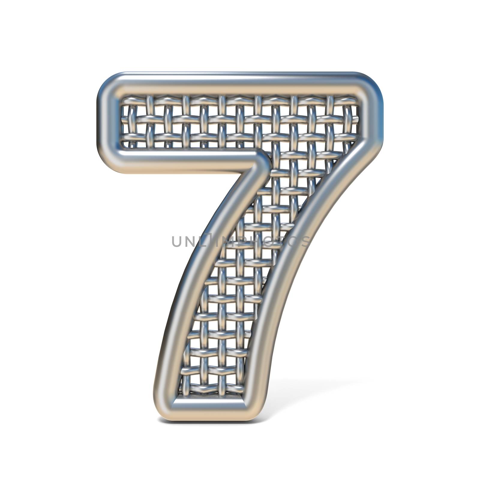 Outlined metal wire mesh font Number 7 SEVEN 3D render illustration isolated on white background