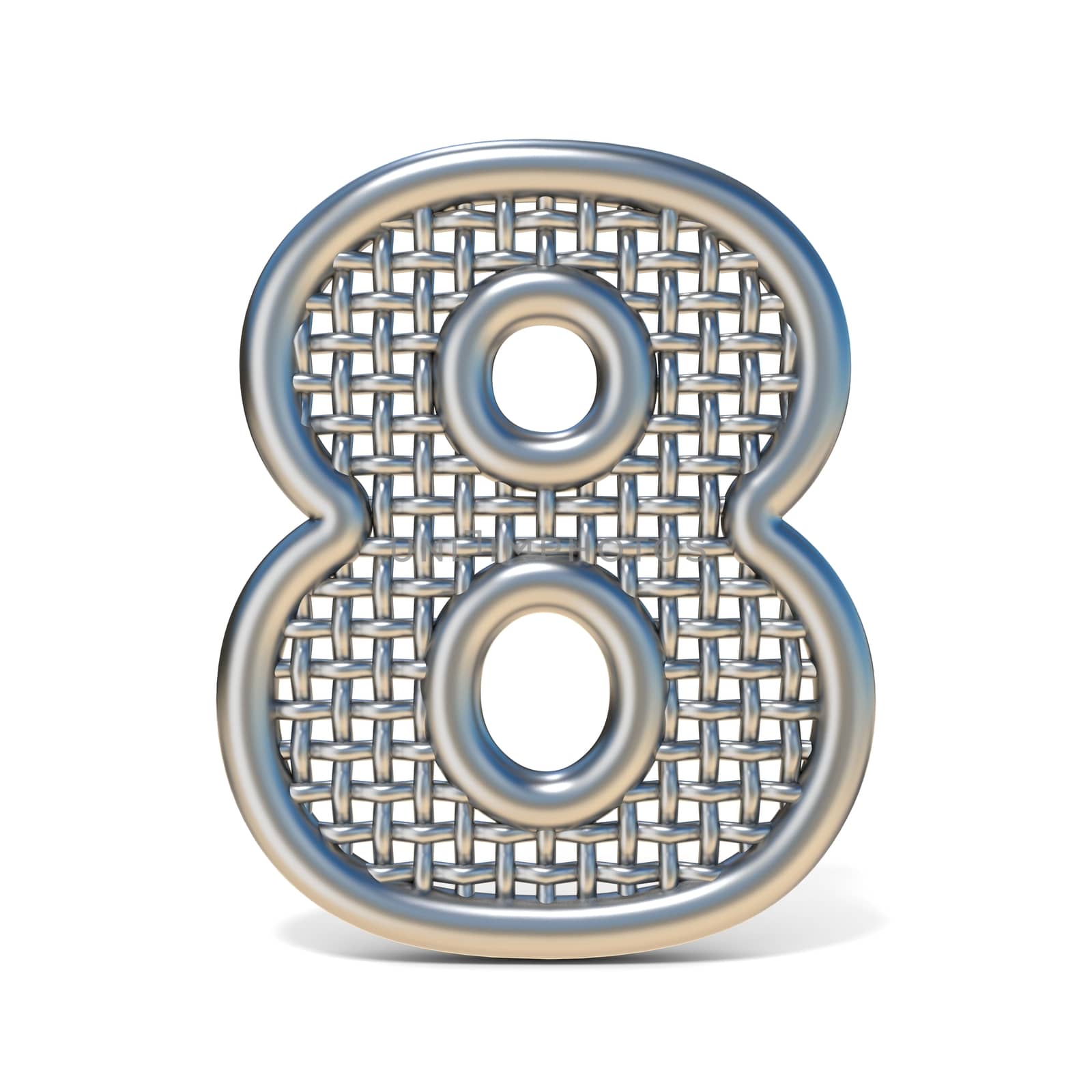 Outlined metal wire mesh font Number 8 EIGHT 3D render illustration isolated on white background
