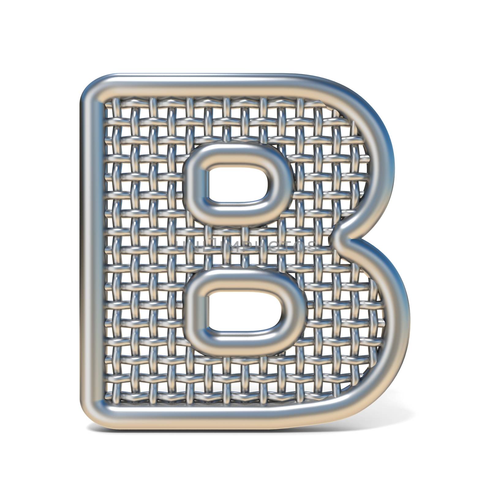 Outlined metal wire mesh font LETTER B 3D render illustration isolated on white background