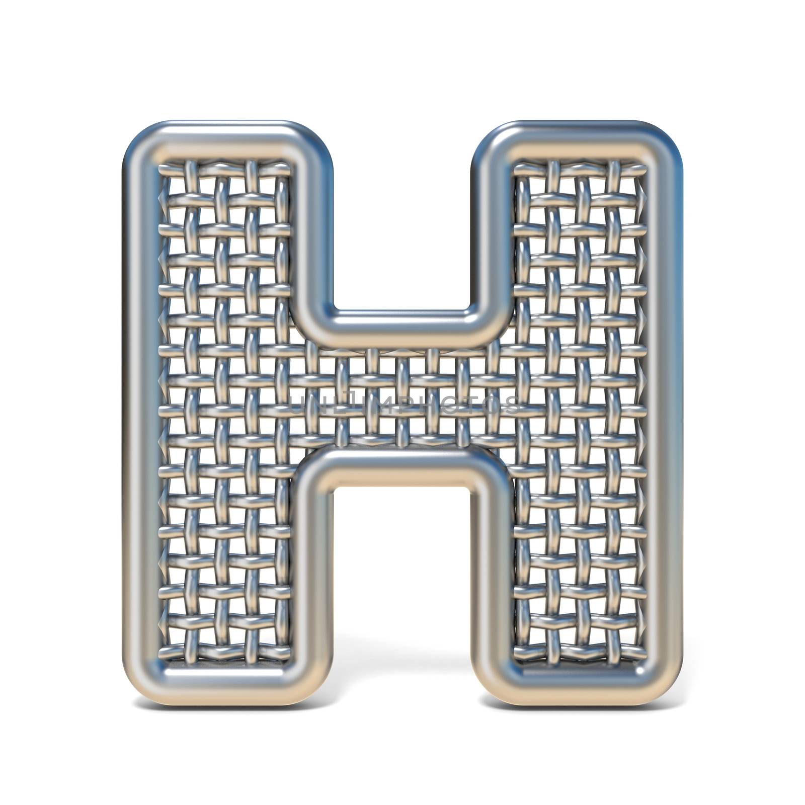 Outlined metal wire mesh font LETTER H 3D render illustration isolated on white background
