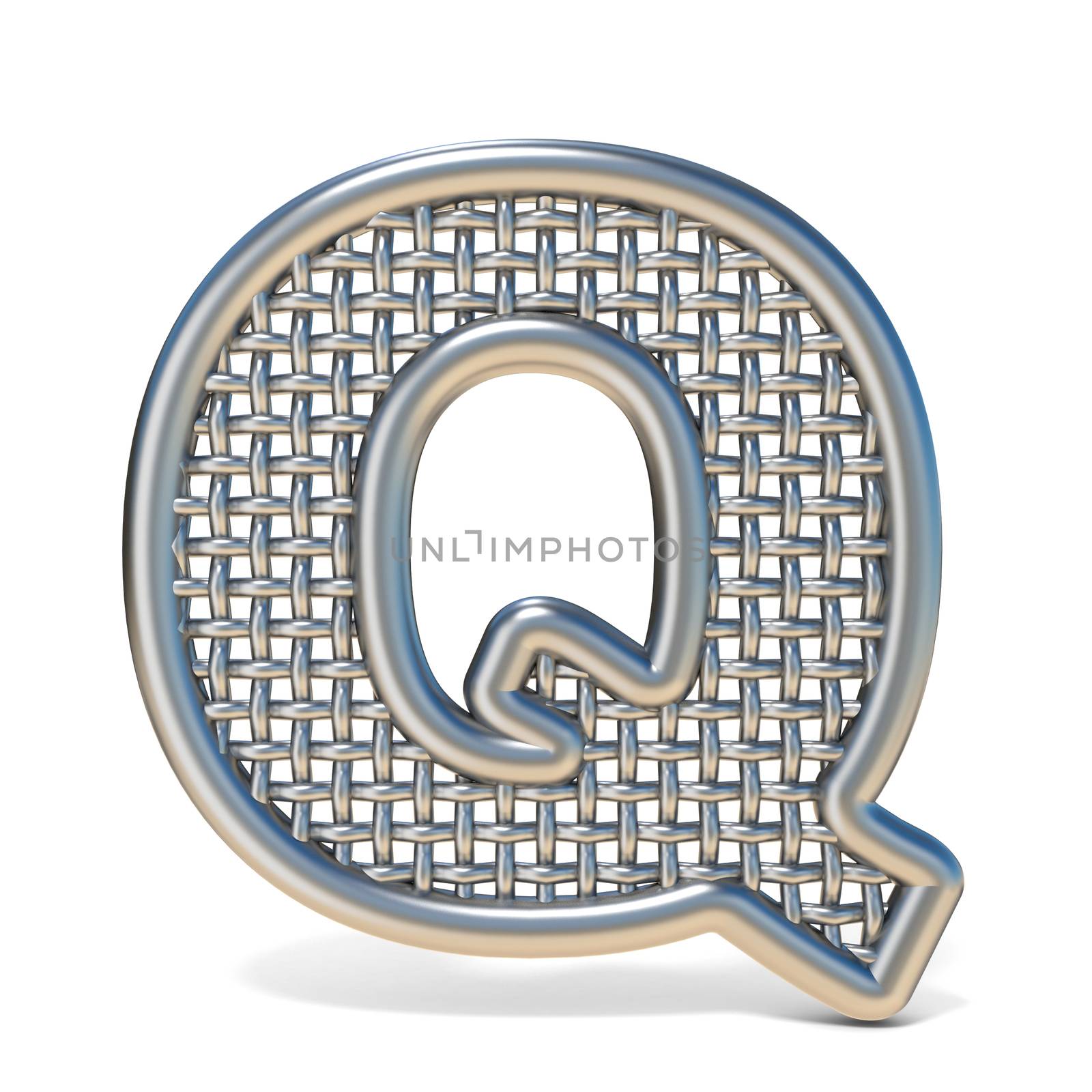 Outlined metal wire mesh font LETTER Q 3D render illustration isolated on white background