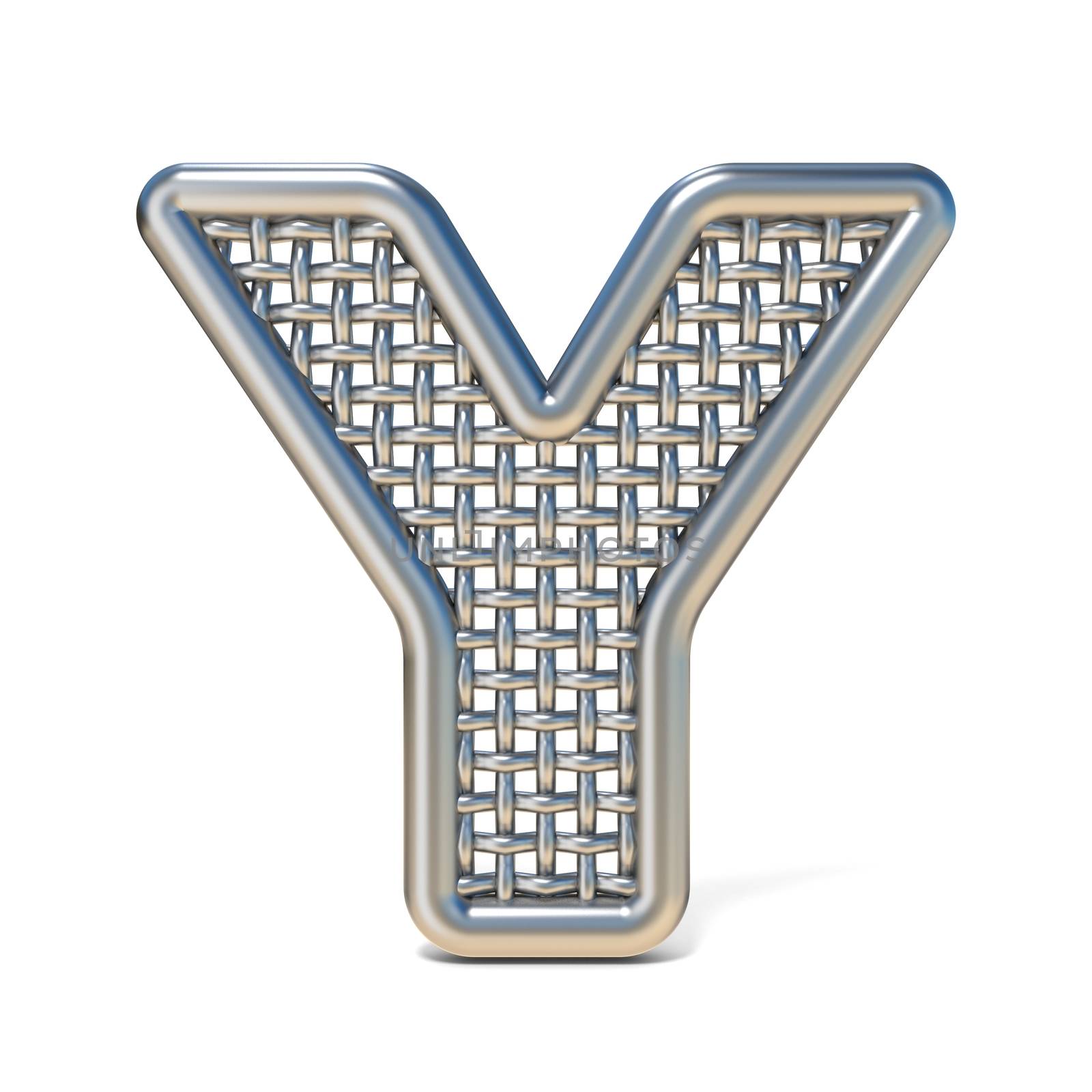 Outlined metal wire mesh font LETTER Y 3D render illustration isolated on white background