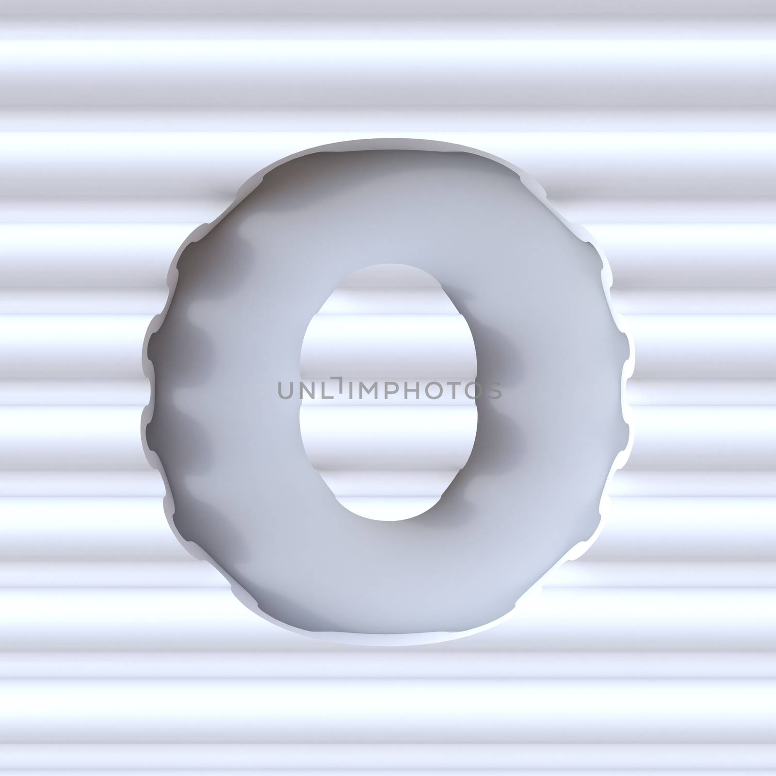 Cut out font in wave surface LETTER O 3D rendering illustration