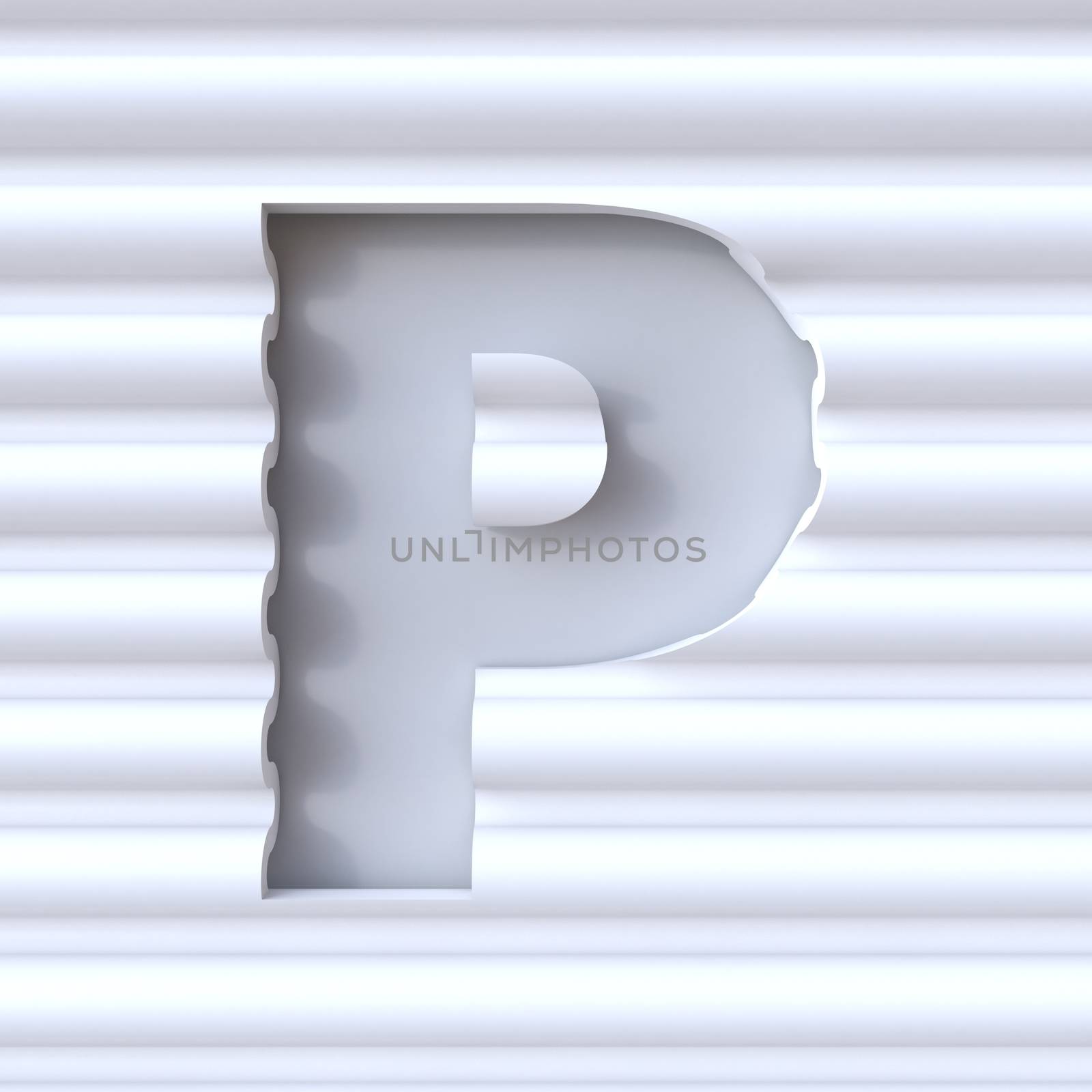 Cut out font in wave surface LETTER P 3D rendering illustration