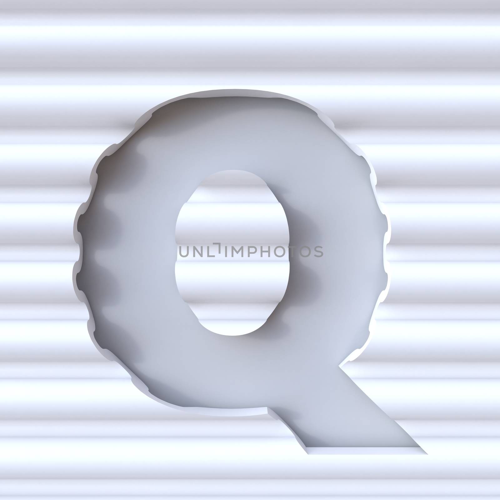 Cut out font in wave surface LETTER Q 3D rendering illustration