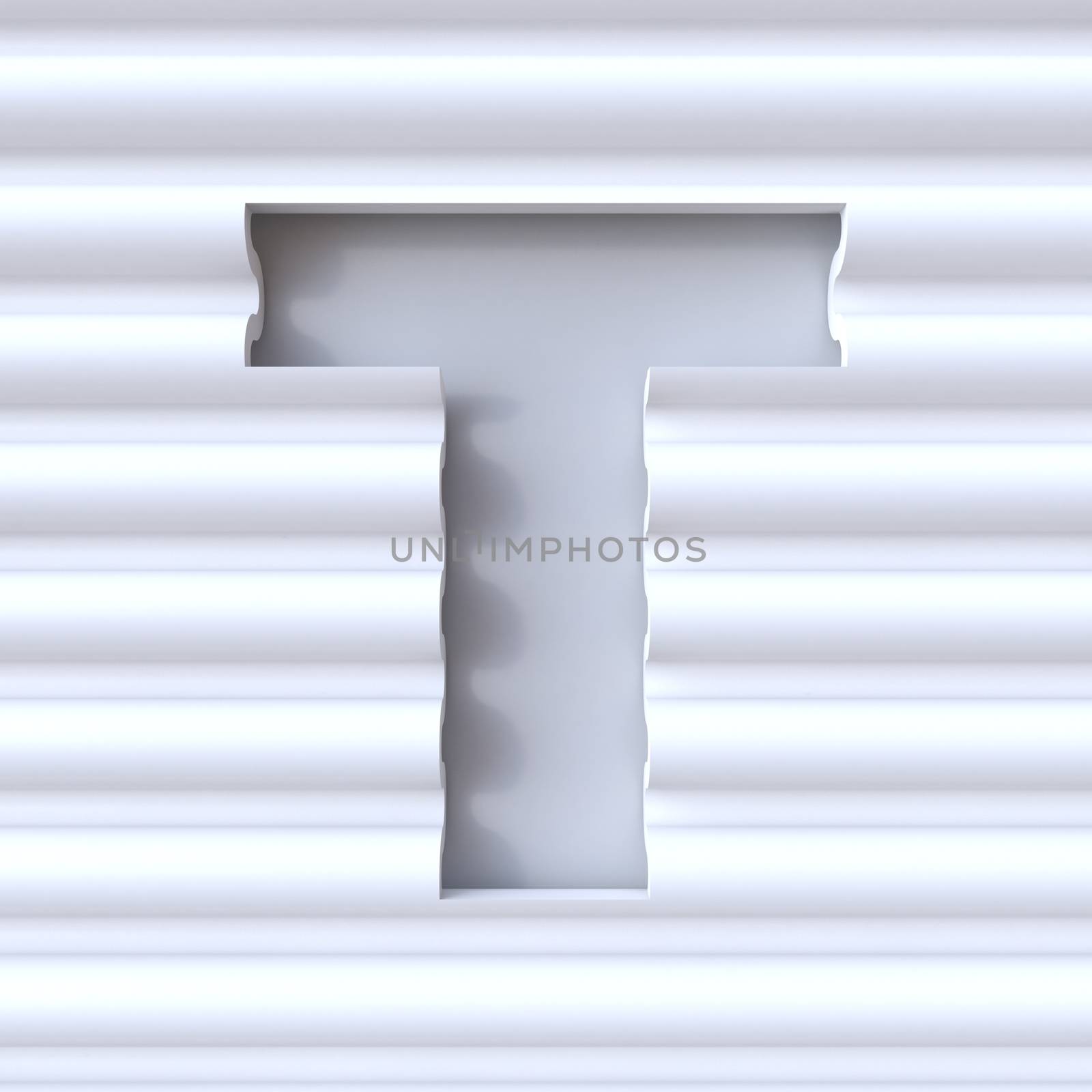 Cut out font in wave surface LETTER T 3D rendering illustration