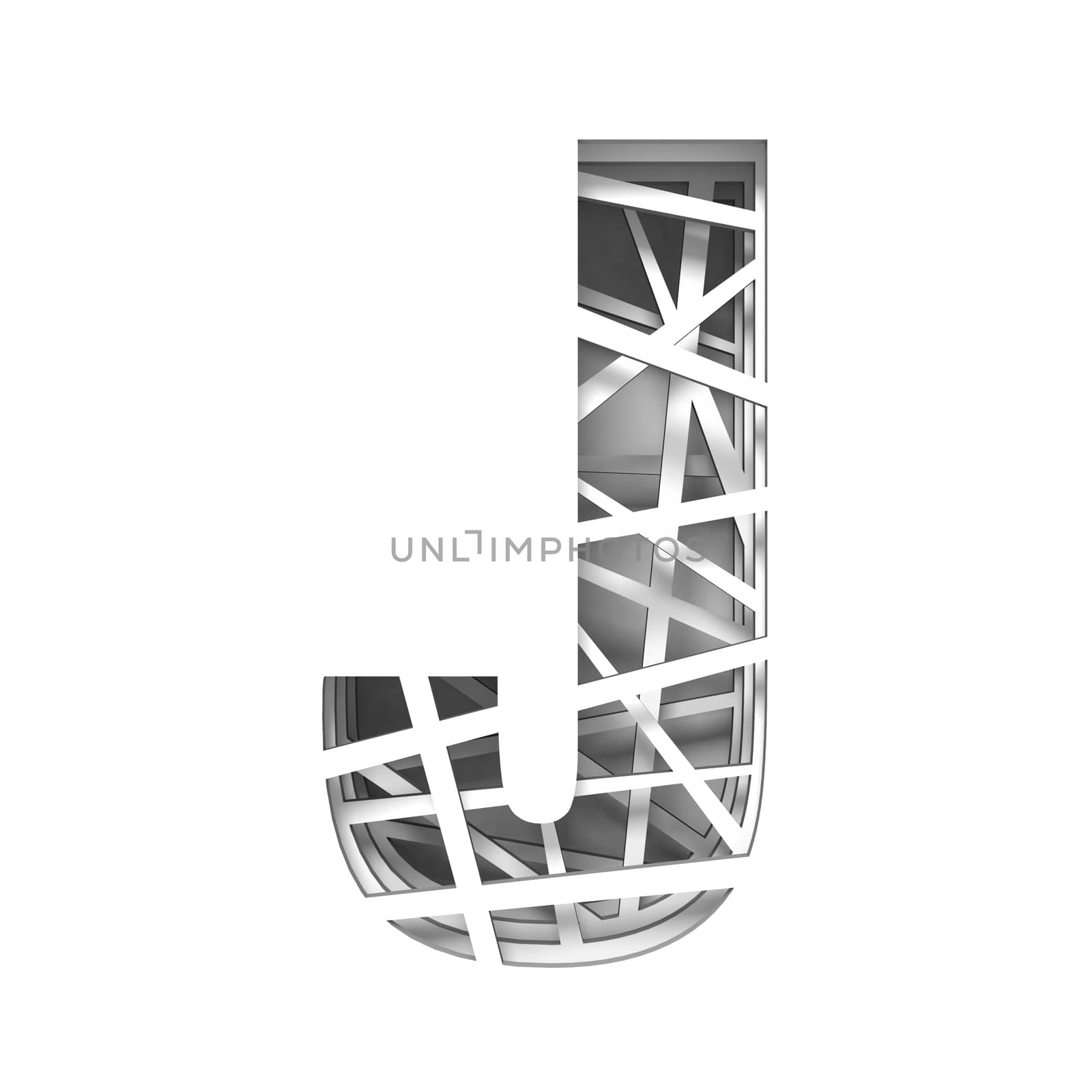 Paper cut out font letter J 3D render illustration isolated on white background