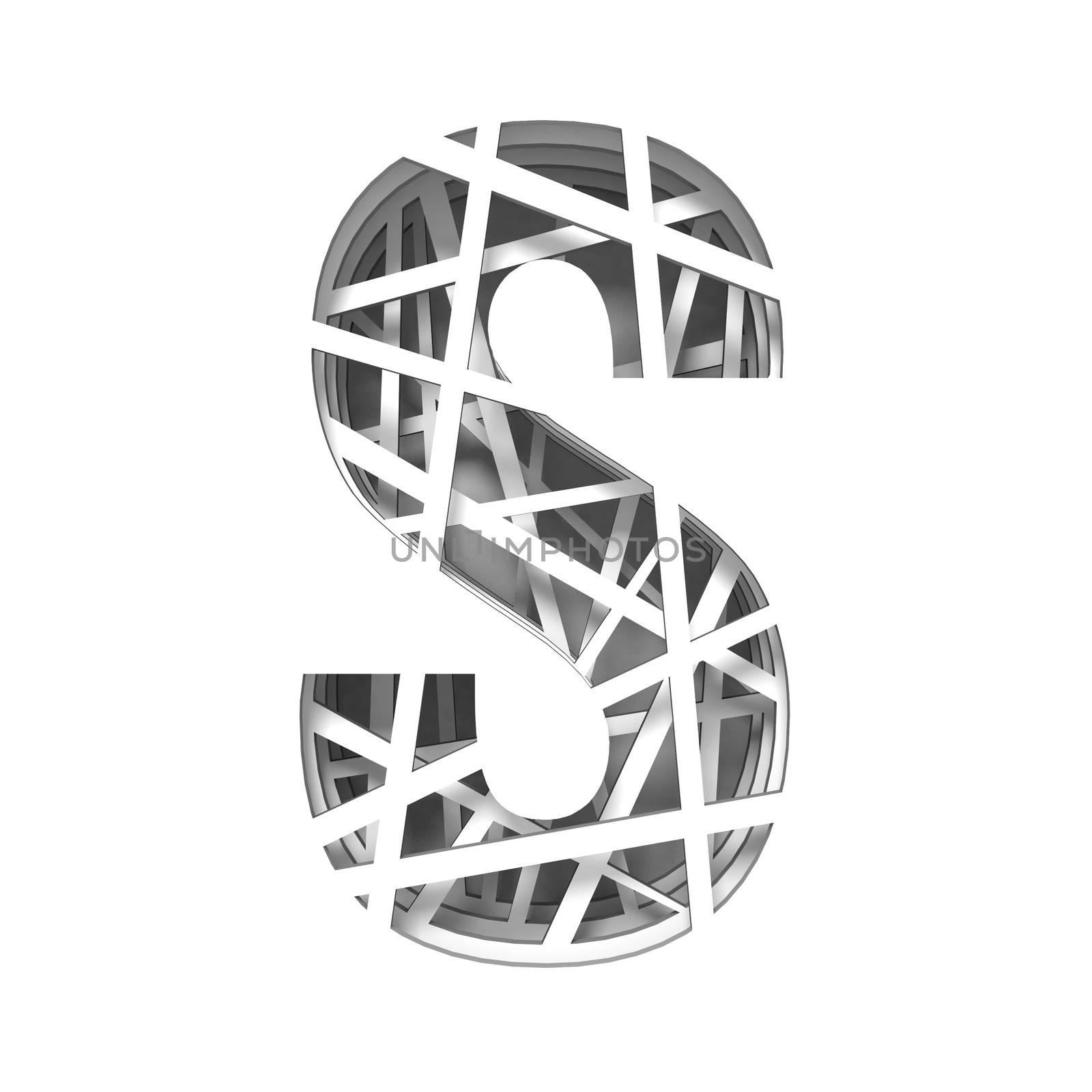 Paper cut out font letter S 3D render illustration isolated on white background
