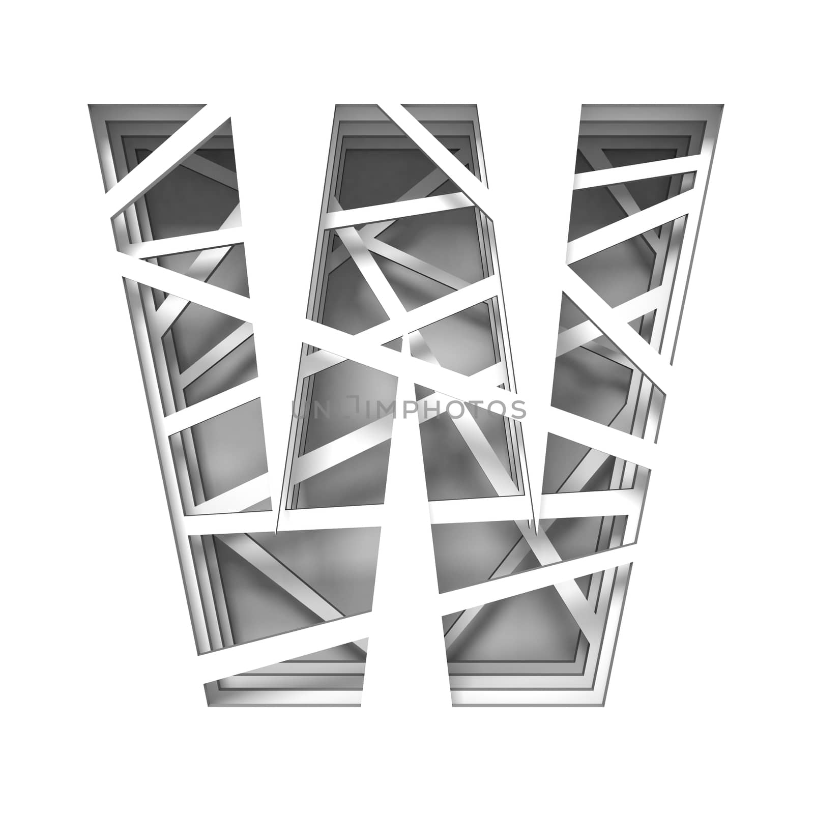 Paper cut out font letter W 3D render illustration isolated on white background