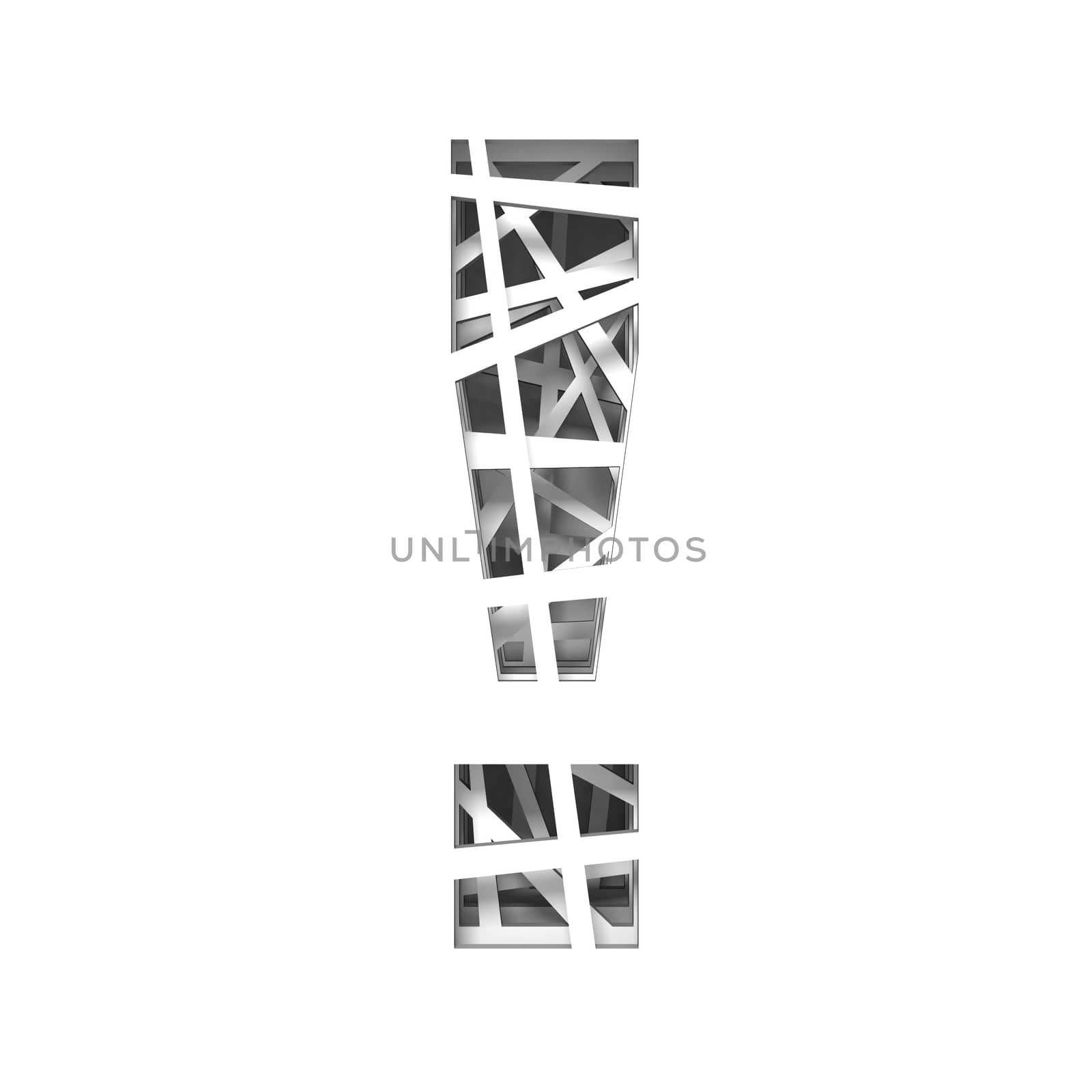 Paper cut out font EXCLAMATION MARK 3D render illustration isolated on white background