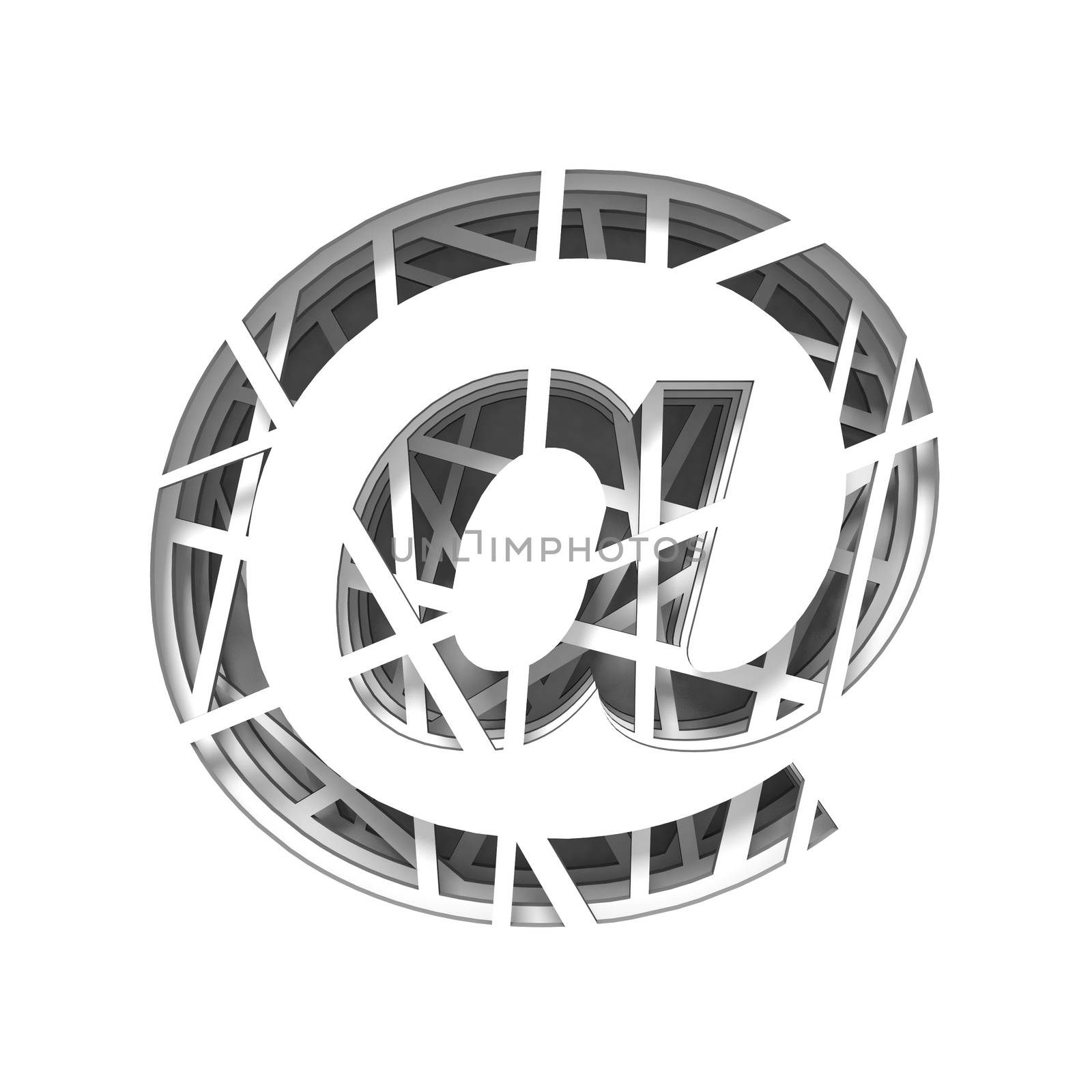 Paper cut out font MAIL AT SIGN 3D render illustration isolated on white background