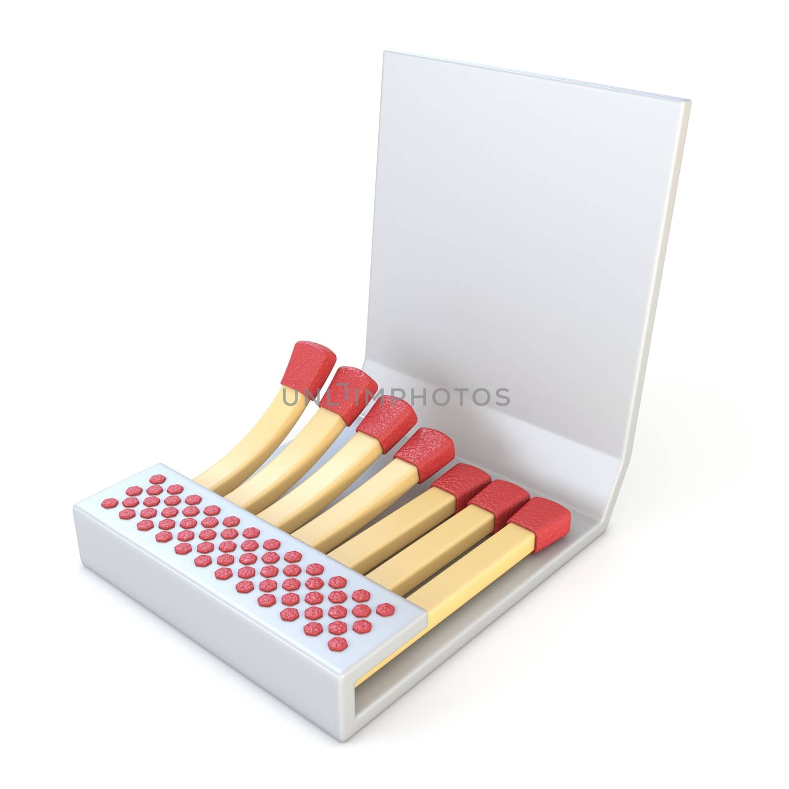 White cardboard matcbook Side view 3D render illustration isolated on white background
