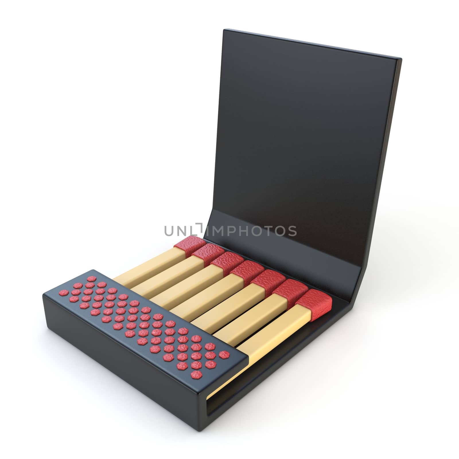 Black cardboard matcbook Side view 3D render illustration isolated on white background
