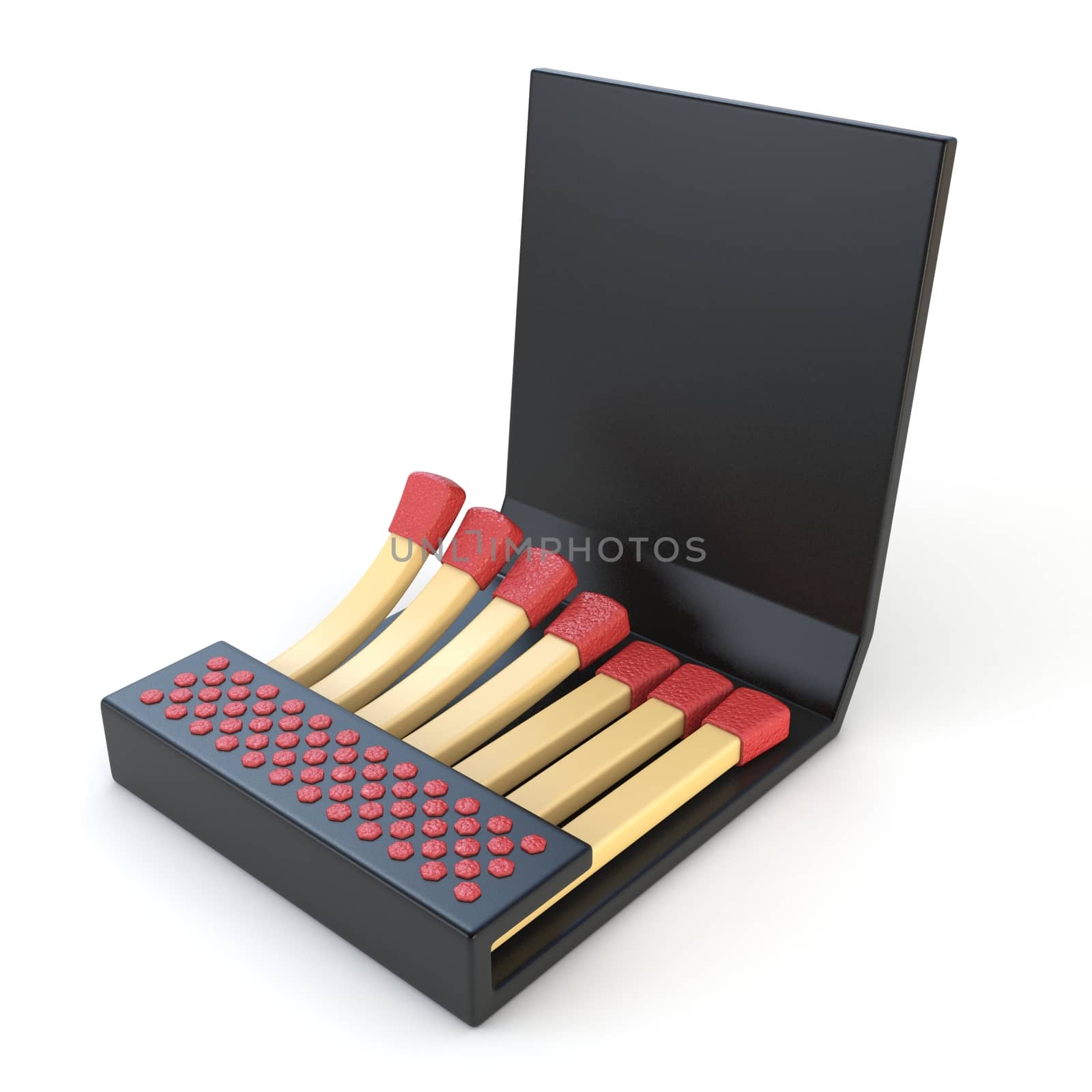Black cardboard matcbook Side view 3D render illustration isolated on white background