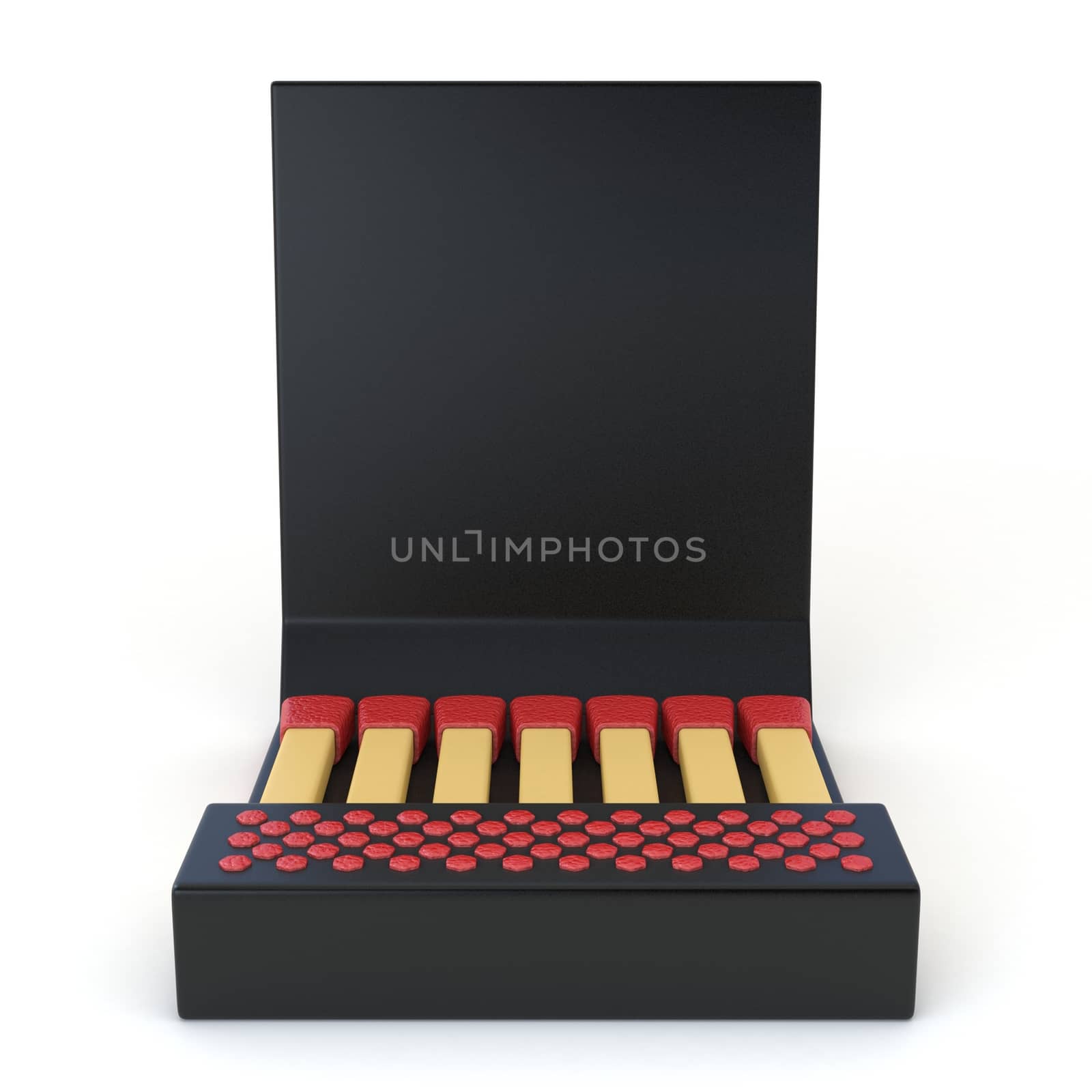 Black cardboard matcbook Front view 3D render illustration isolated on white background