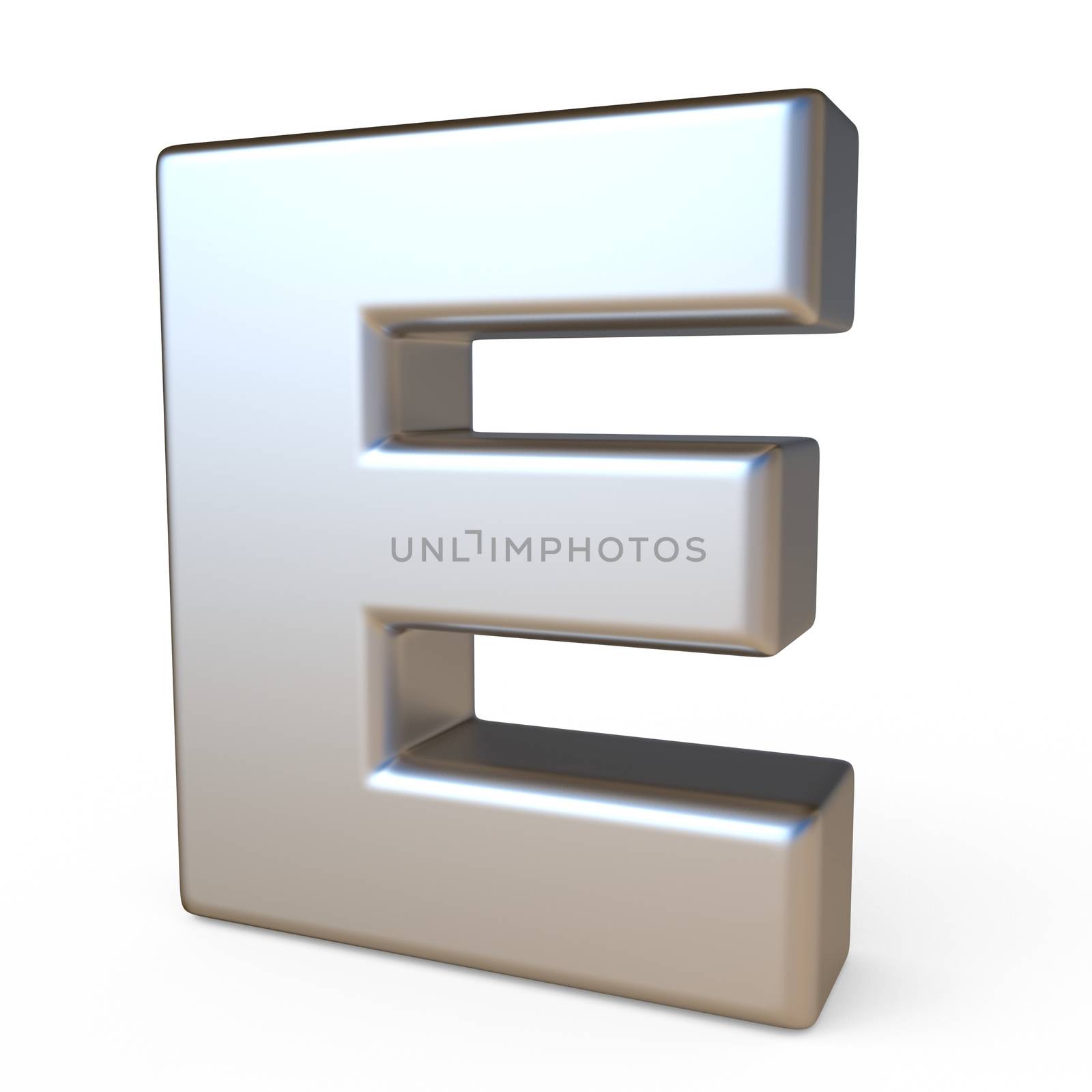 Metal font LETTER E 3D render illustration isolated on white background