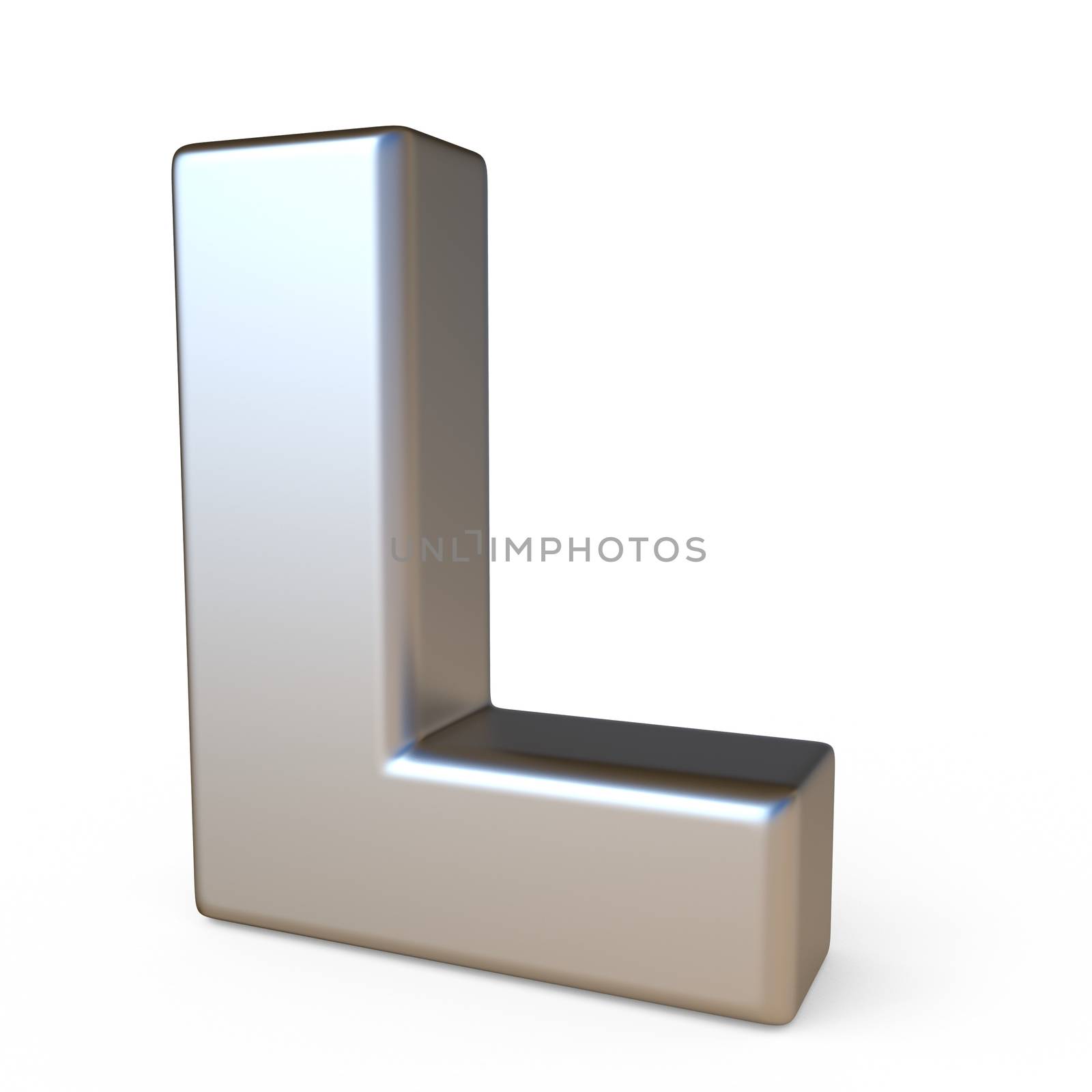 Metal font LETTER L 3D render illustration isolated on white background