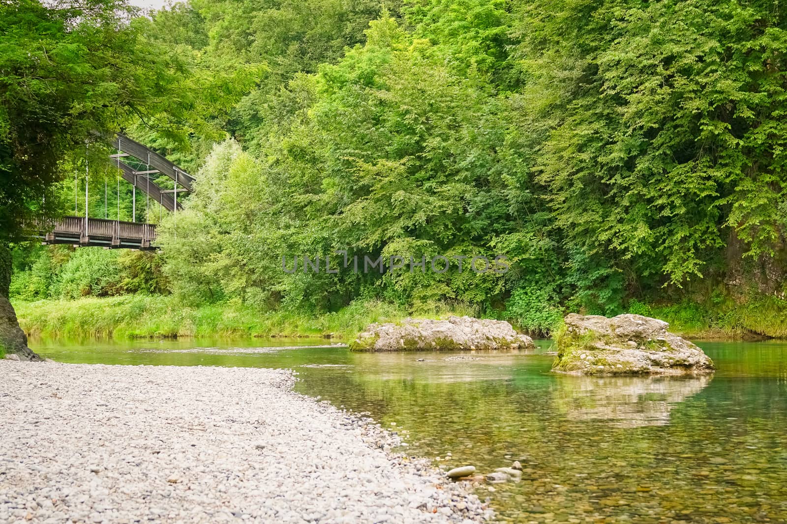 View of the Serio Bridge, from the river during Val Seriana Bergamo,Italy.