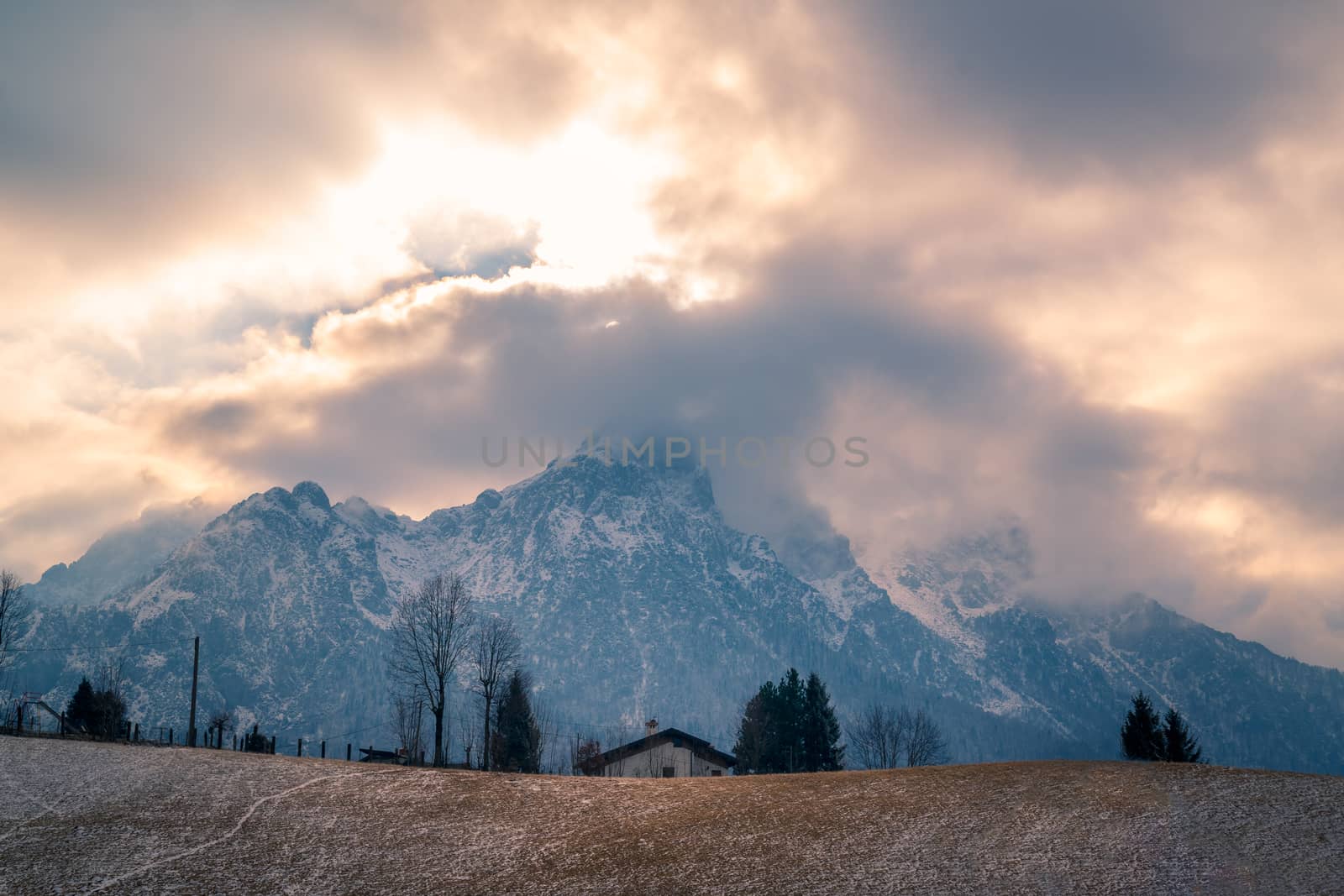 Wonderful view of the Orobie Alps, autumn / winter, the mountain is a little snow-covered ,Oltre il Colle,Seriana Valley,Bergamo Italy.