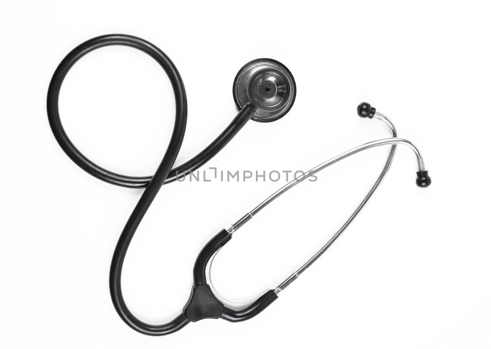 black stethoscope upper view isolated on white background