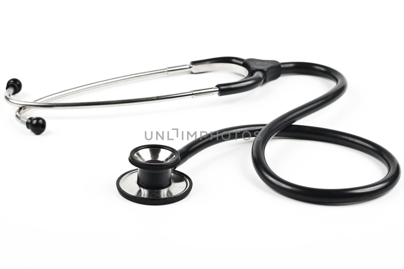 black stethoscope side view isolated on white background