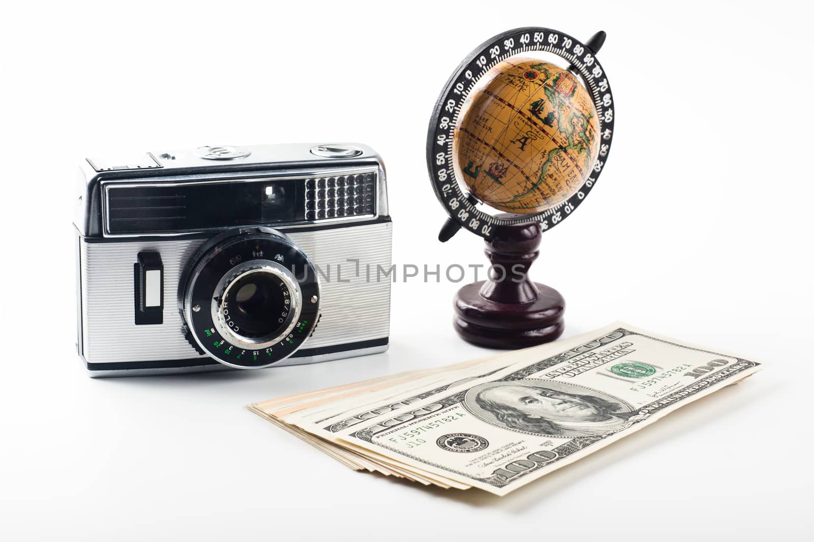 dollars old camera and a globus travel destinations