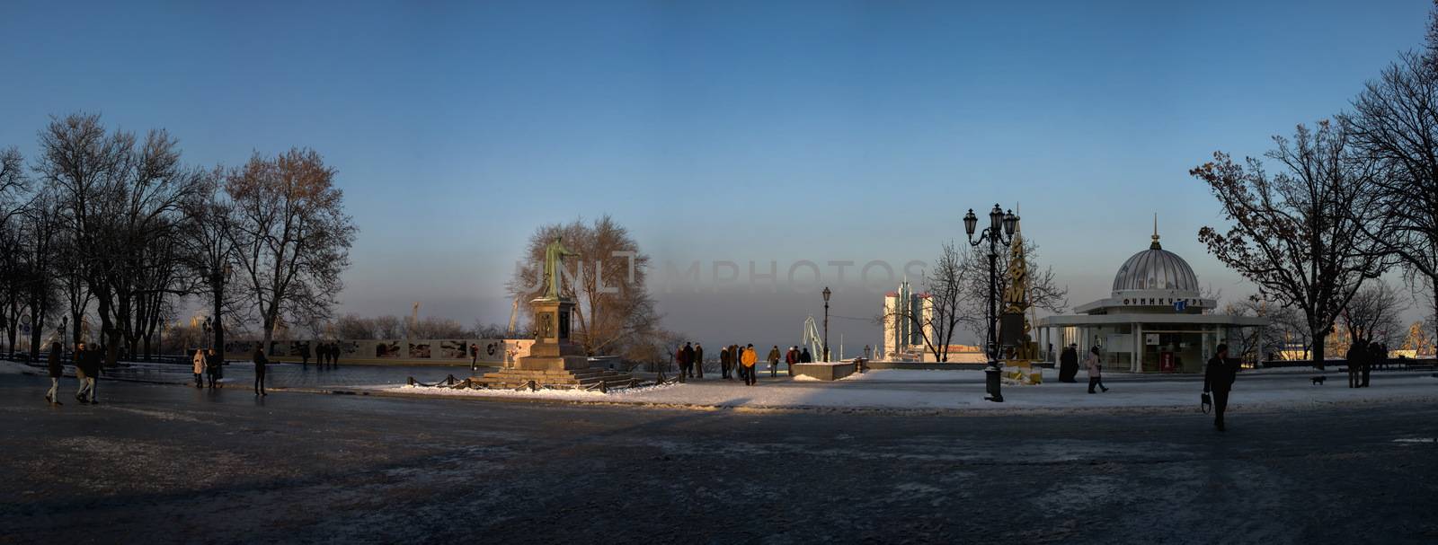 Odessa, Ukraine - 01.19.2018. Winter morning on Primorsky Boulevard in Odessa, Ukraine. Panoramic view