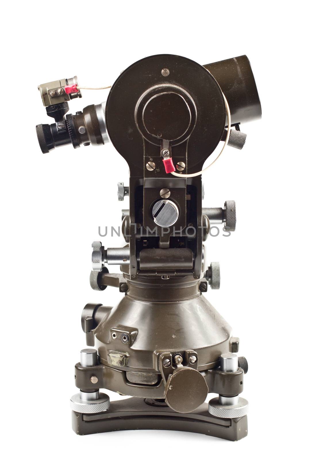 green old theodolite side view isolated on white backhground