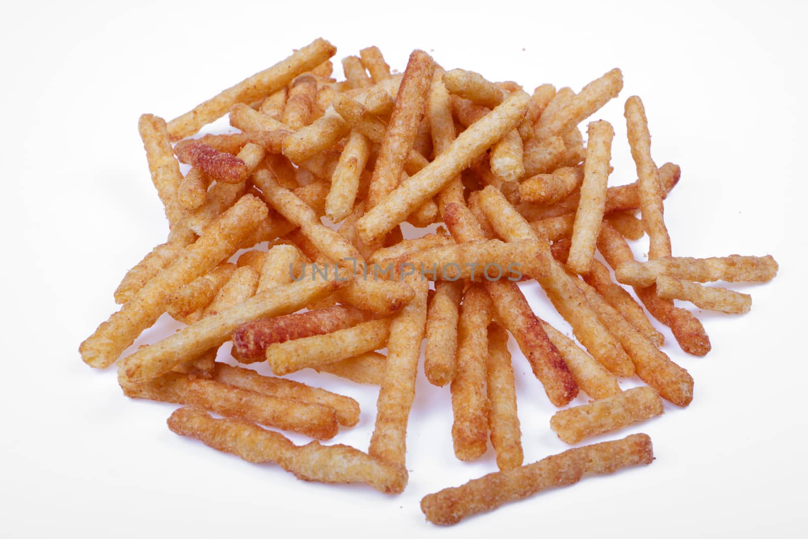 french fries snaks red pepper spice on white background