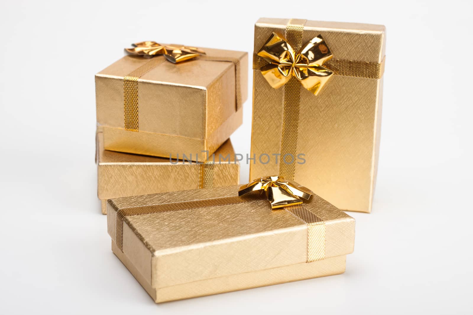 4 golden jewelry box isolated on white background