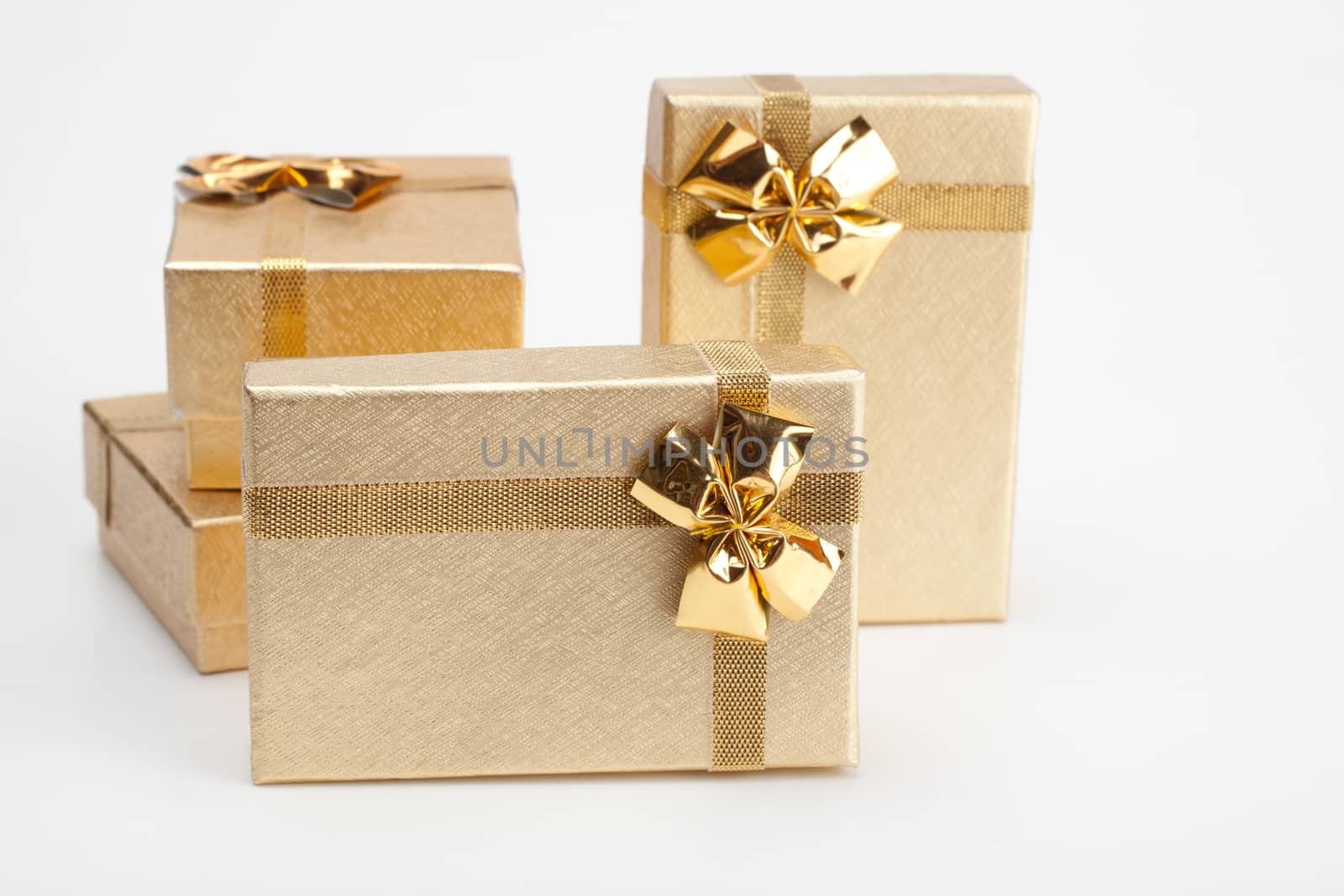 4 golden jewelry box isolated on white background