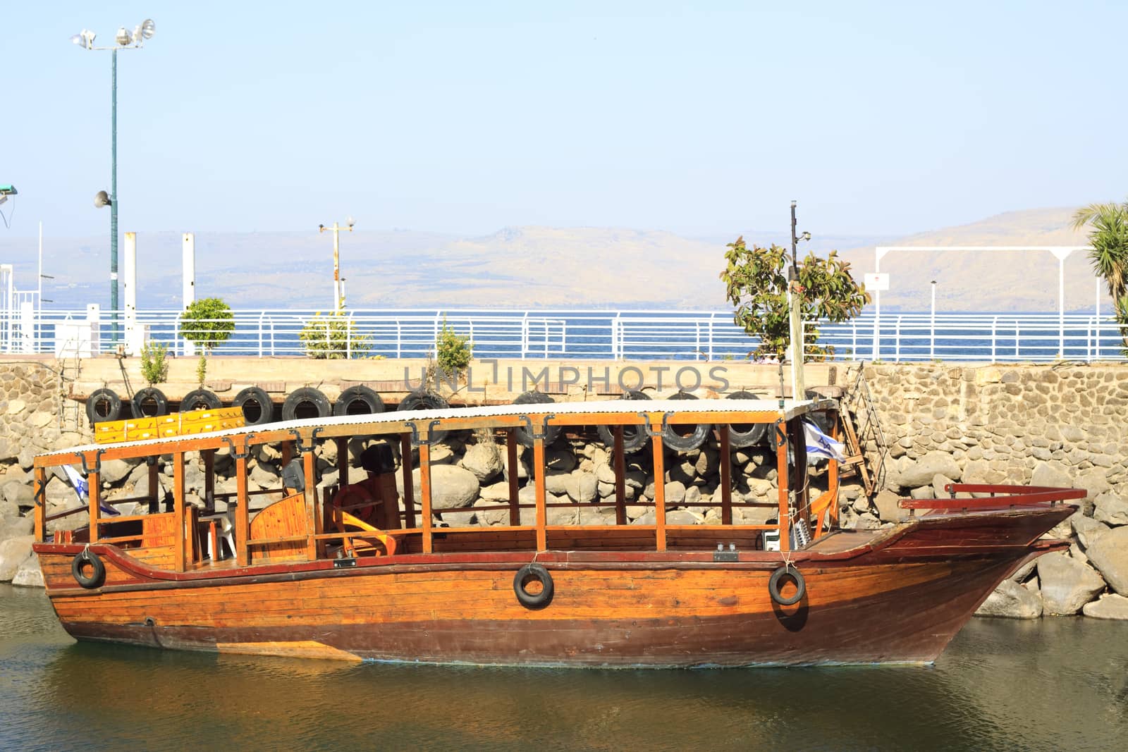 ancient wood look like boat on the sea of galilee in northen israel