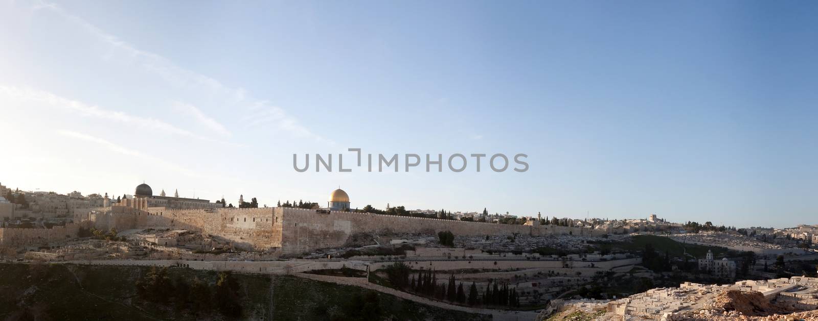 jerusalem view mosque tower and the sorrounding wall