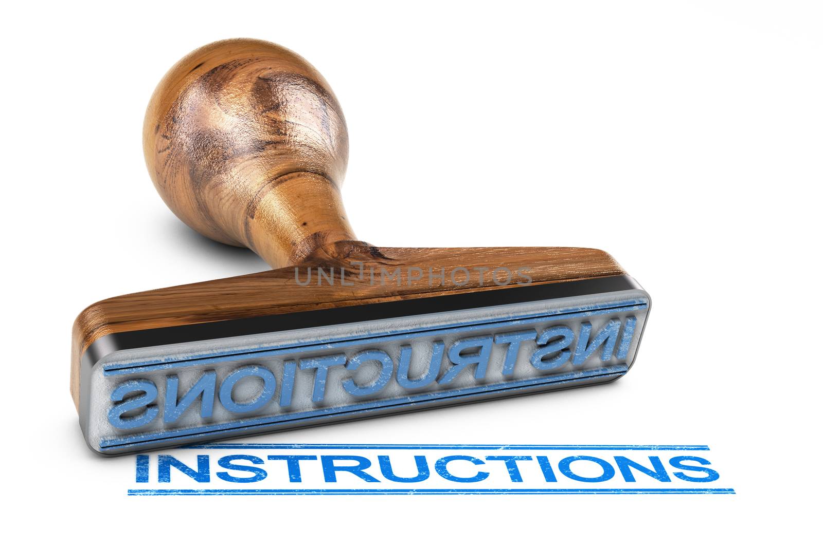 3d illustration of a rubber stamp with text instructions over white background