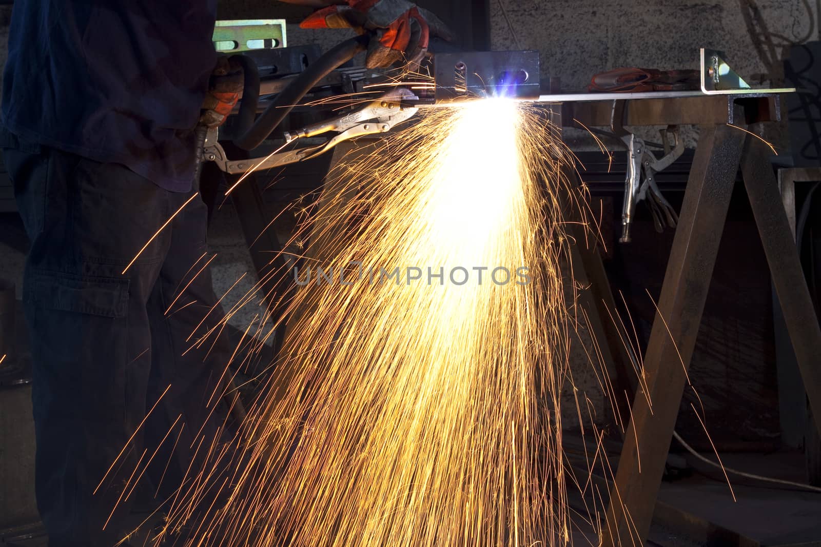 sparkes made while plasma cuting  steel plate