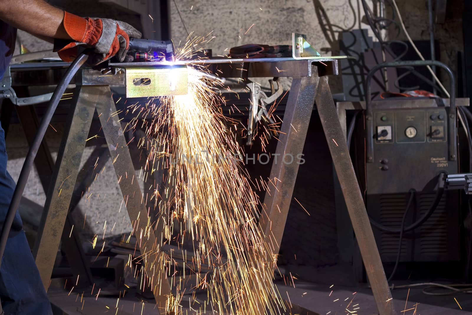 sparks during working with steel in the factory