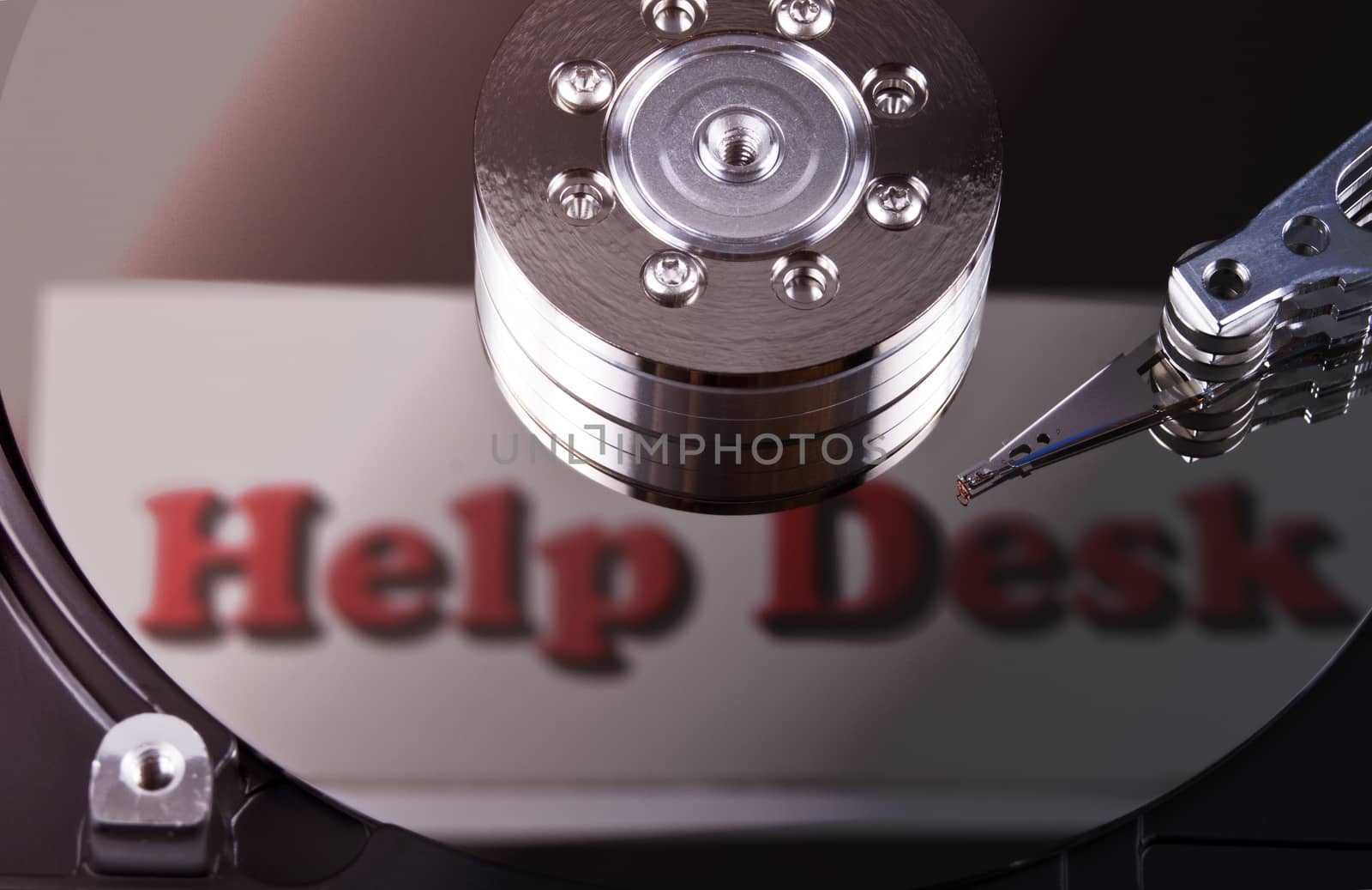 help desk inscripton reflecten on a hard drive disks
