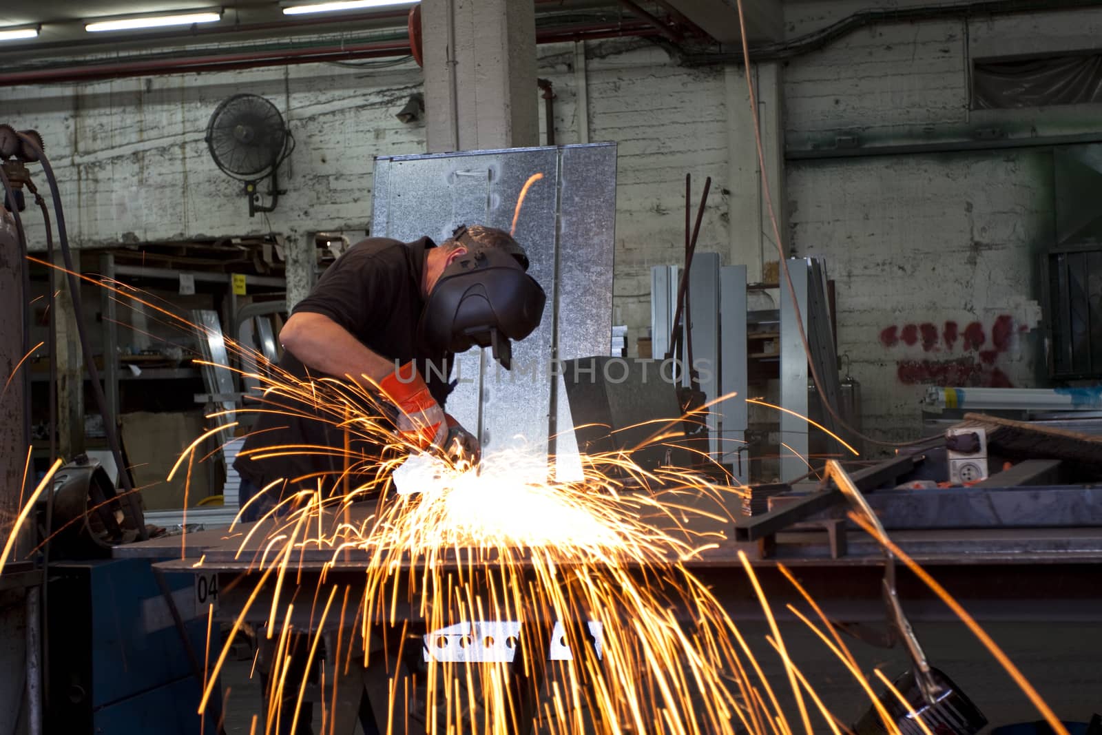 sparks during working with steel in the factory