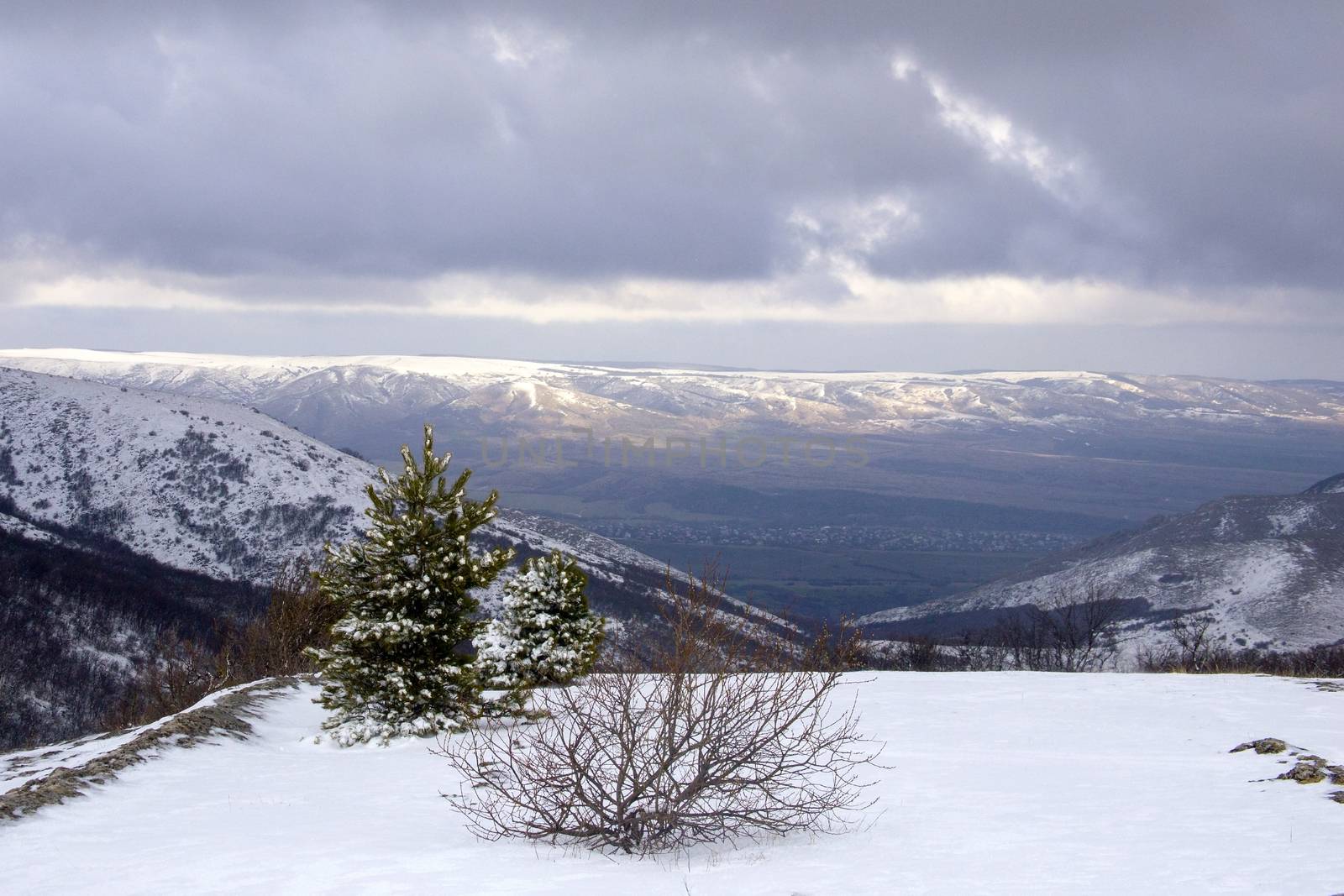 Winter morning landcape in mountains by Anelik