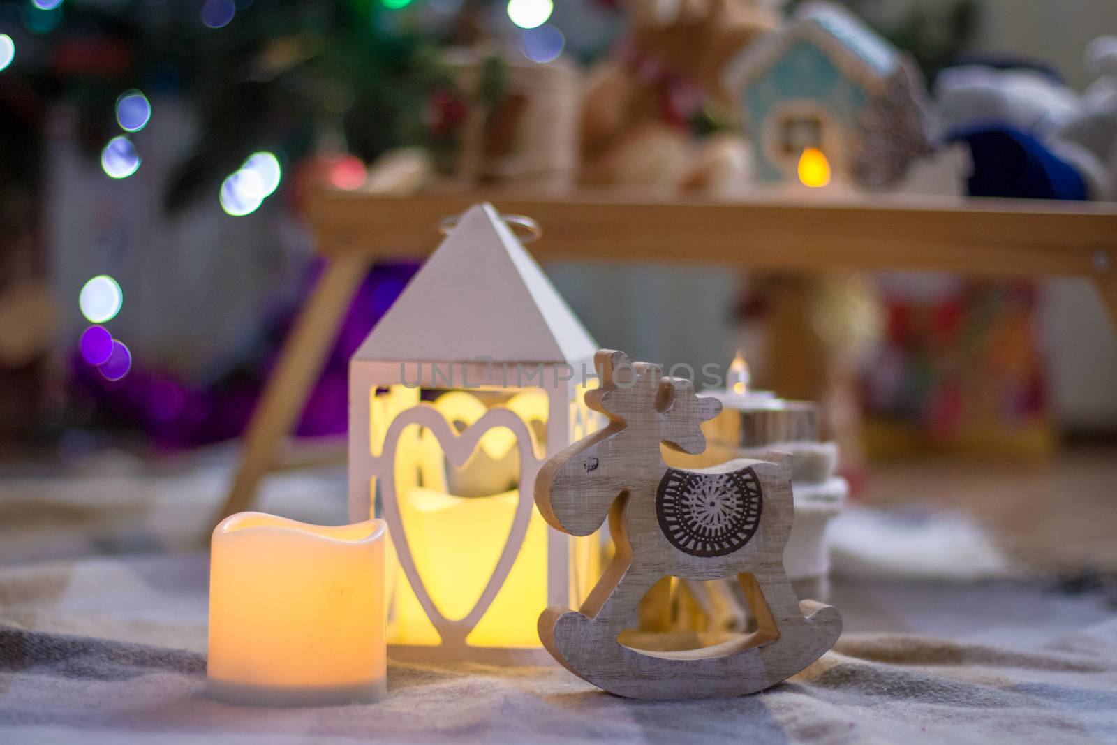 Lantern and wooden reindeer christmas decoration by Angel_a