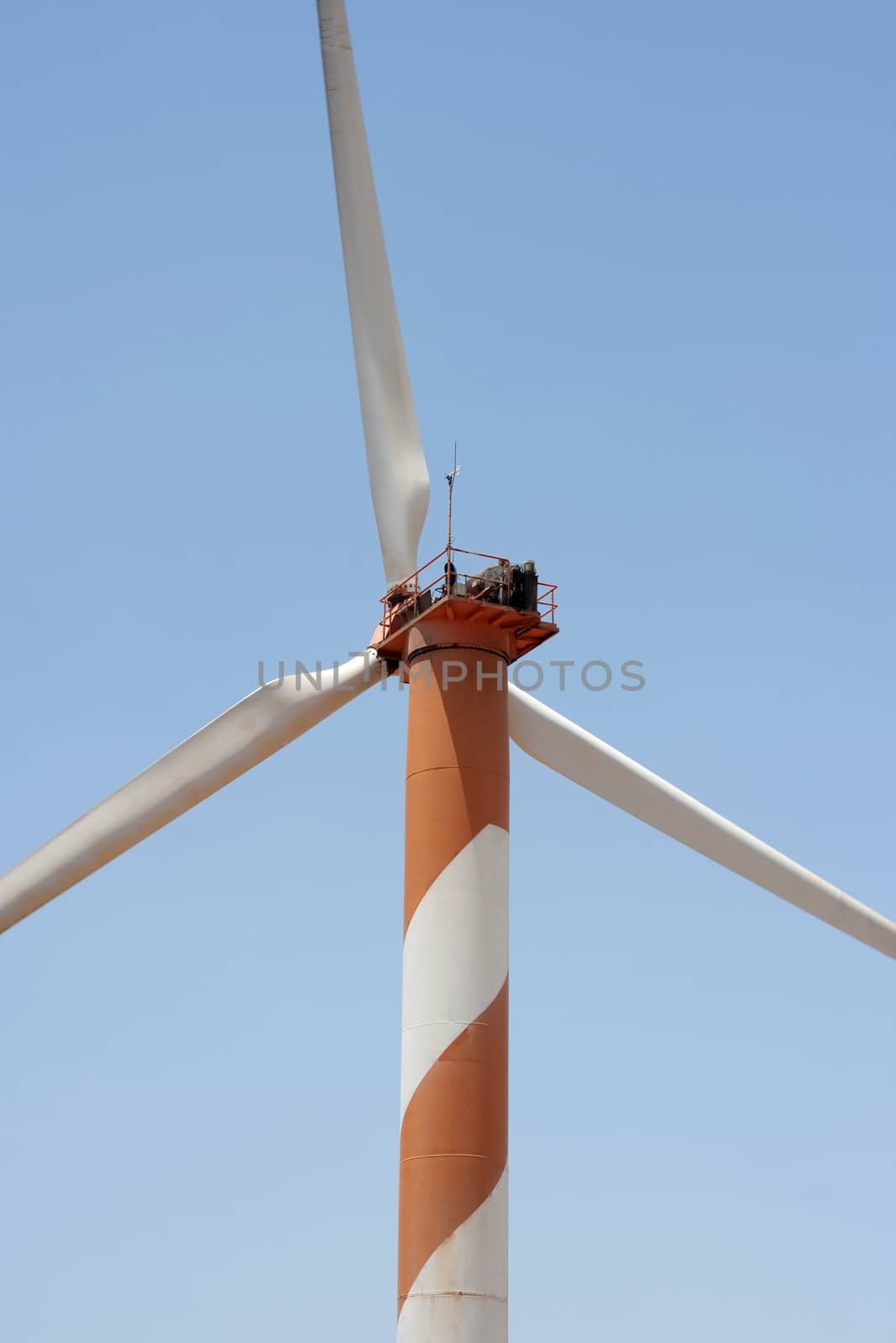 electric power generating wind turbine in the summer