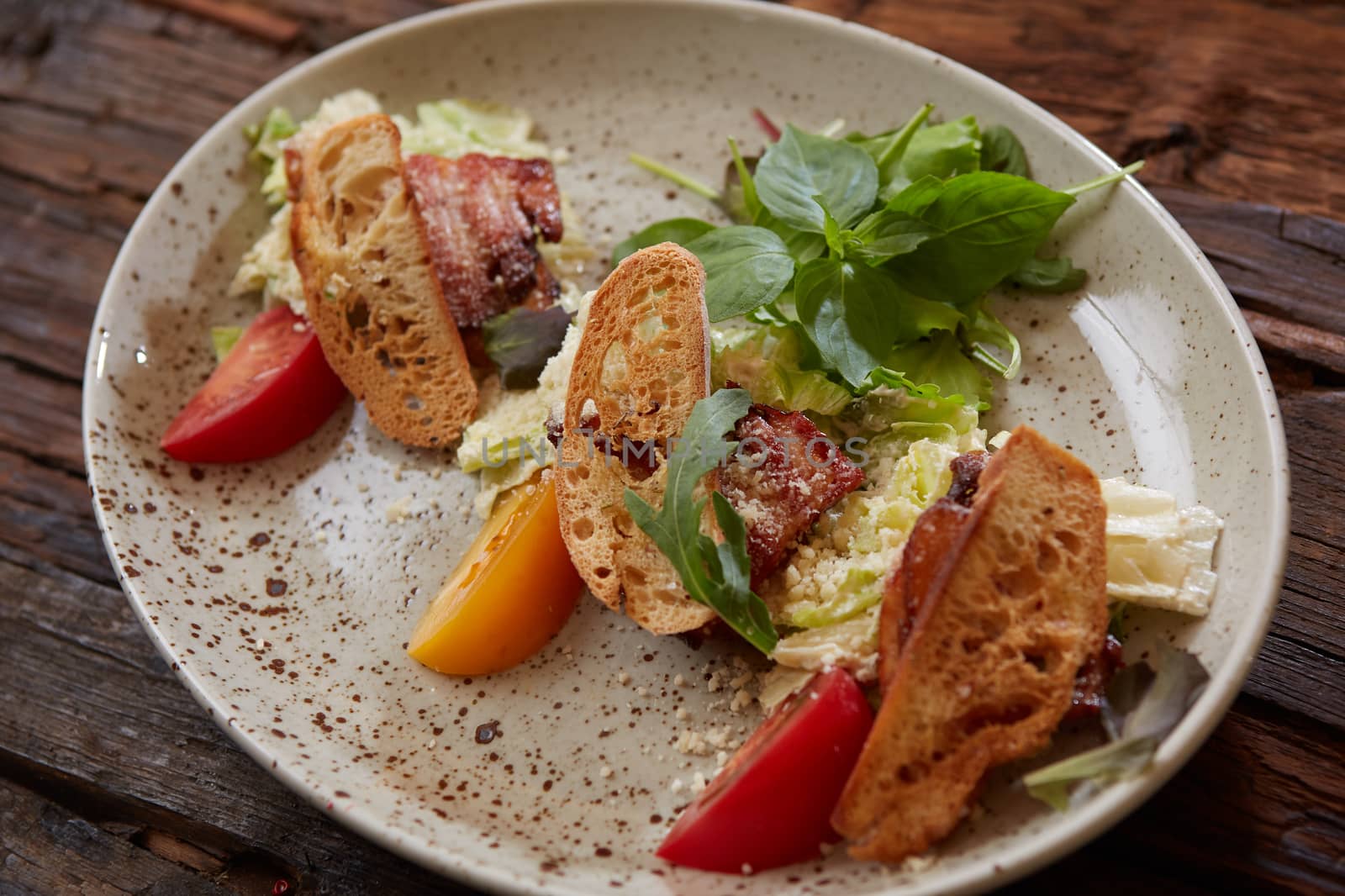 Fresh healthy Classic Caesar salad on plate.