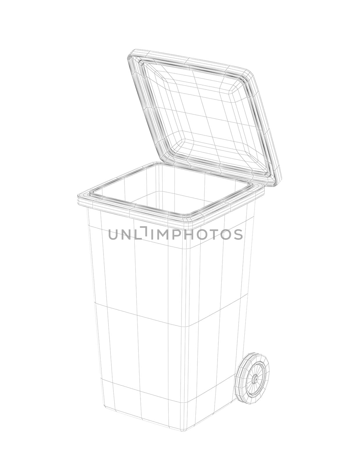 3D wire-frame model of waste container on white background
