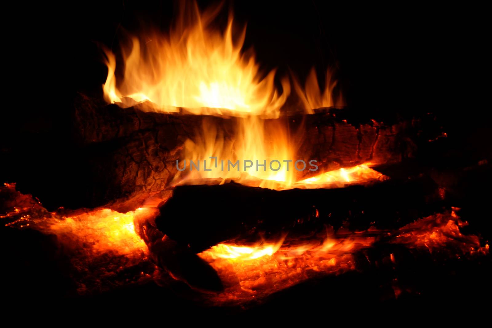 campfire flames at night