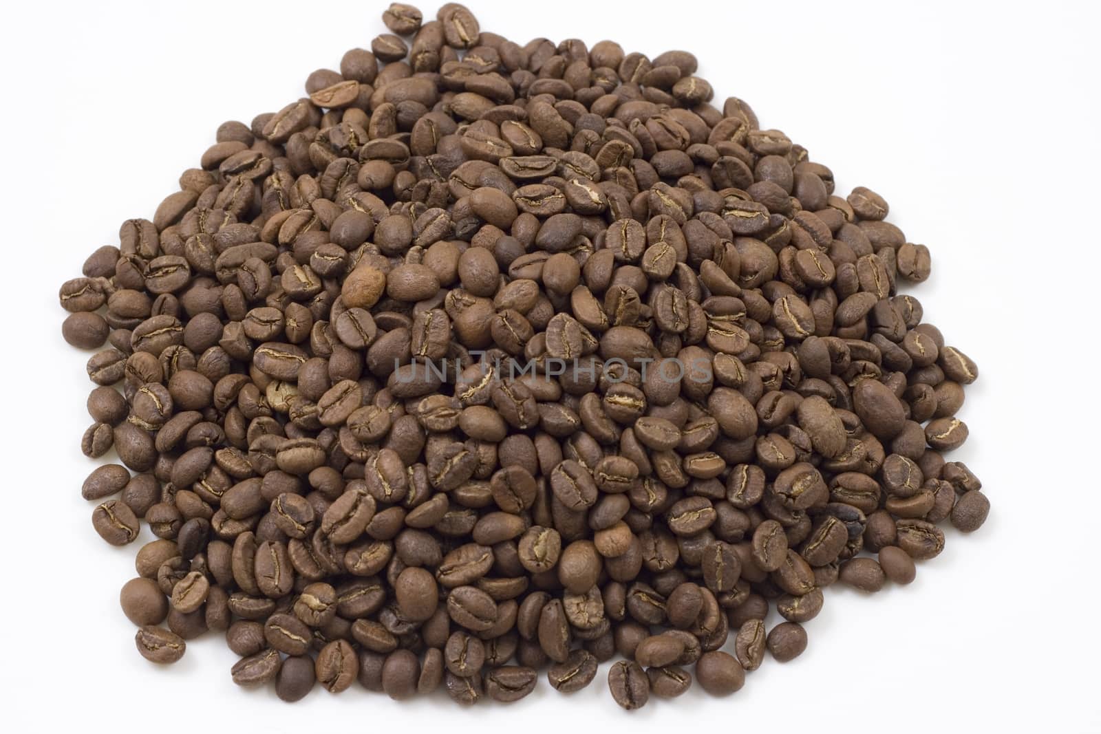 brown roasted coffee beans on white background