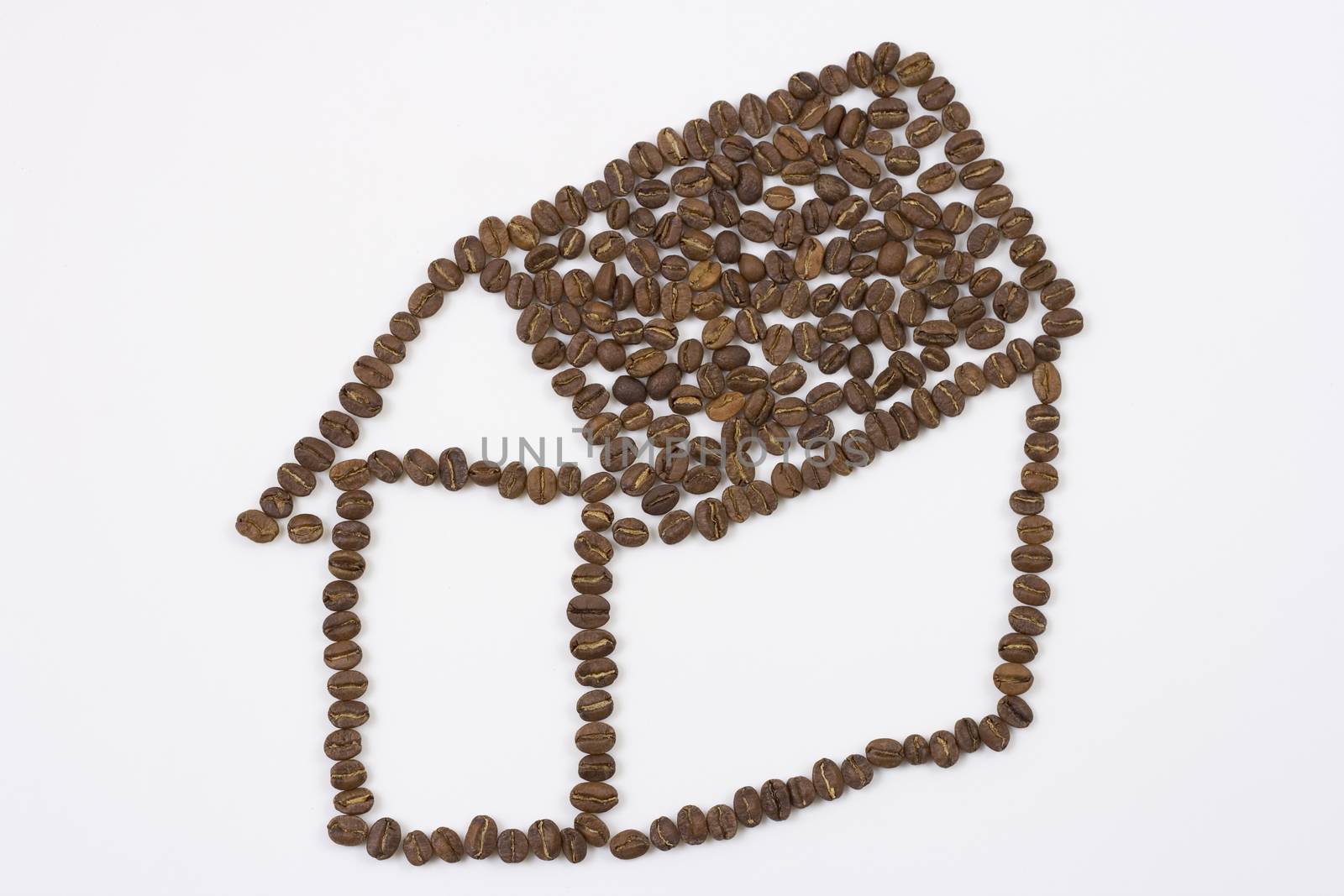 coffee house made from coffee beans on white background