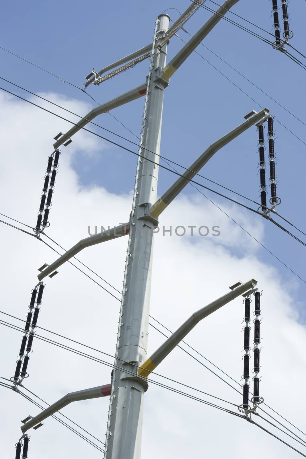 high voltage elecricity pylon with blue sky