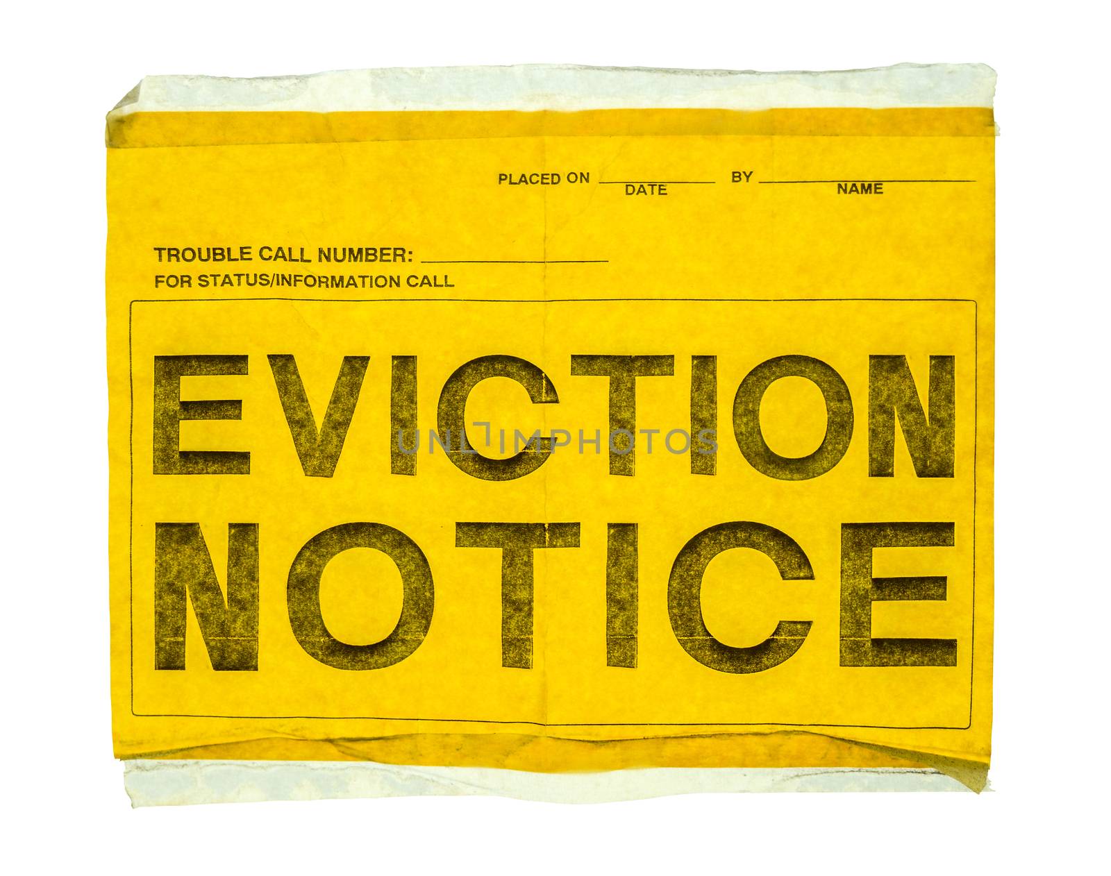 Isolated Eviction Notice On Yellow Paper With Sticky Tap On A White Background
