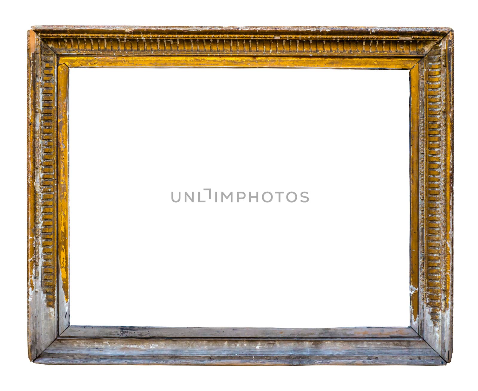 Isolated Grungy Rustic Ornate Peeling Gold Colored Art Frame