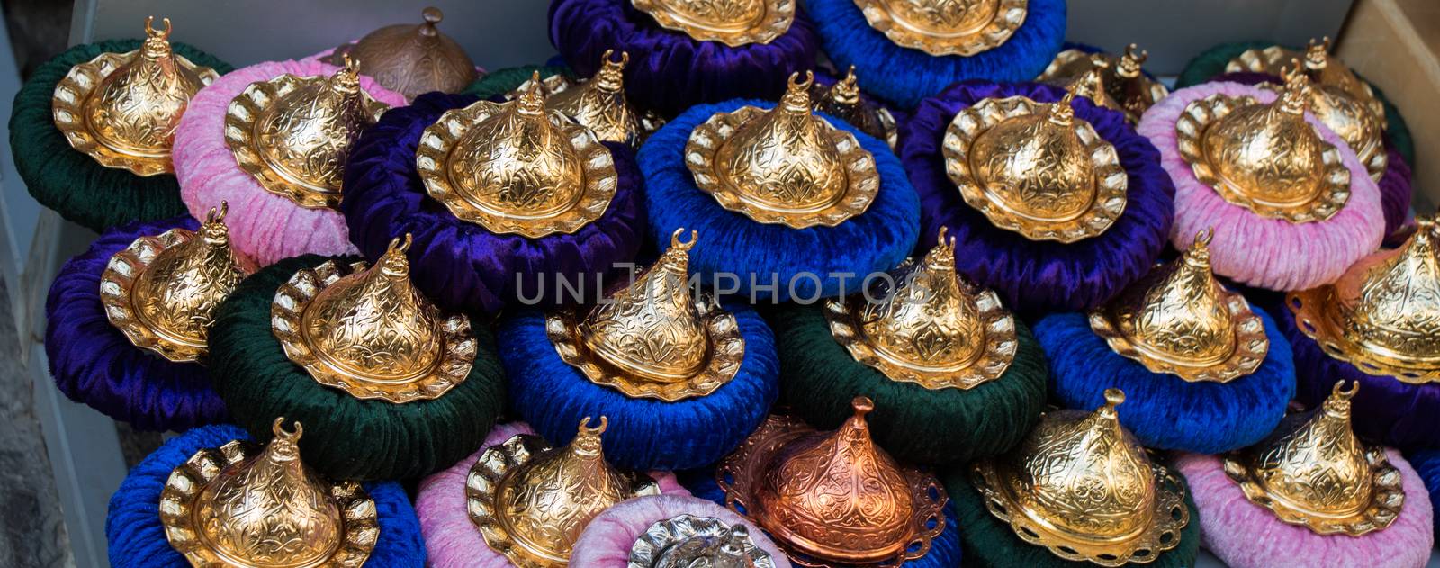 Handmade multicolor Turkish cups  in market by berkay